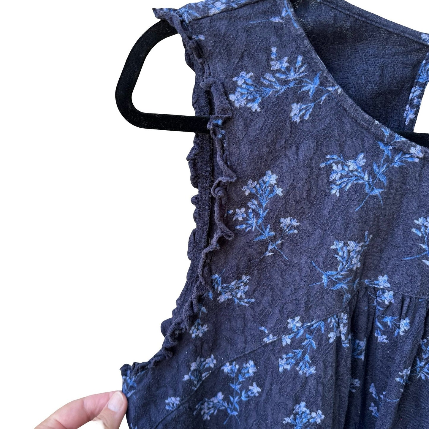 Lucky Brand Floral Sleeveless Boho Ruffle Tie Back Cotton Peasant Top Navy XL