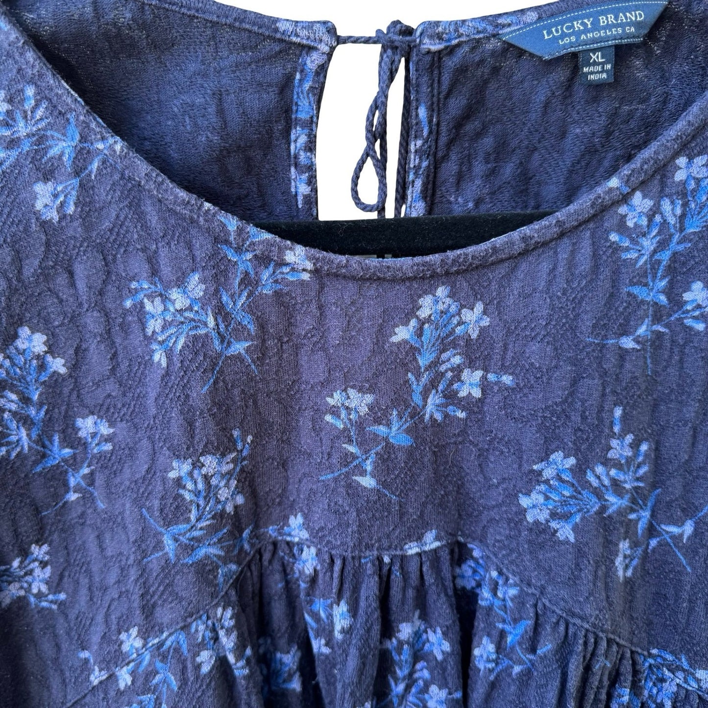 Lucky Brand Floral Sleeveless Boho Ruffle Tie Back Cotton Peasant Top Navy XL