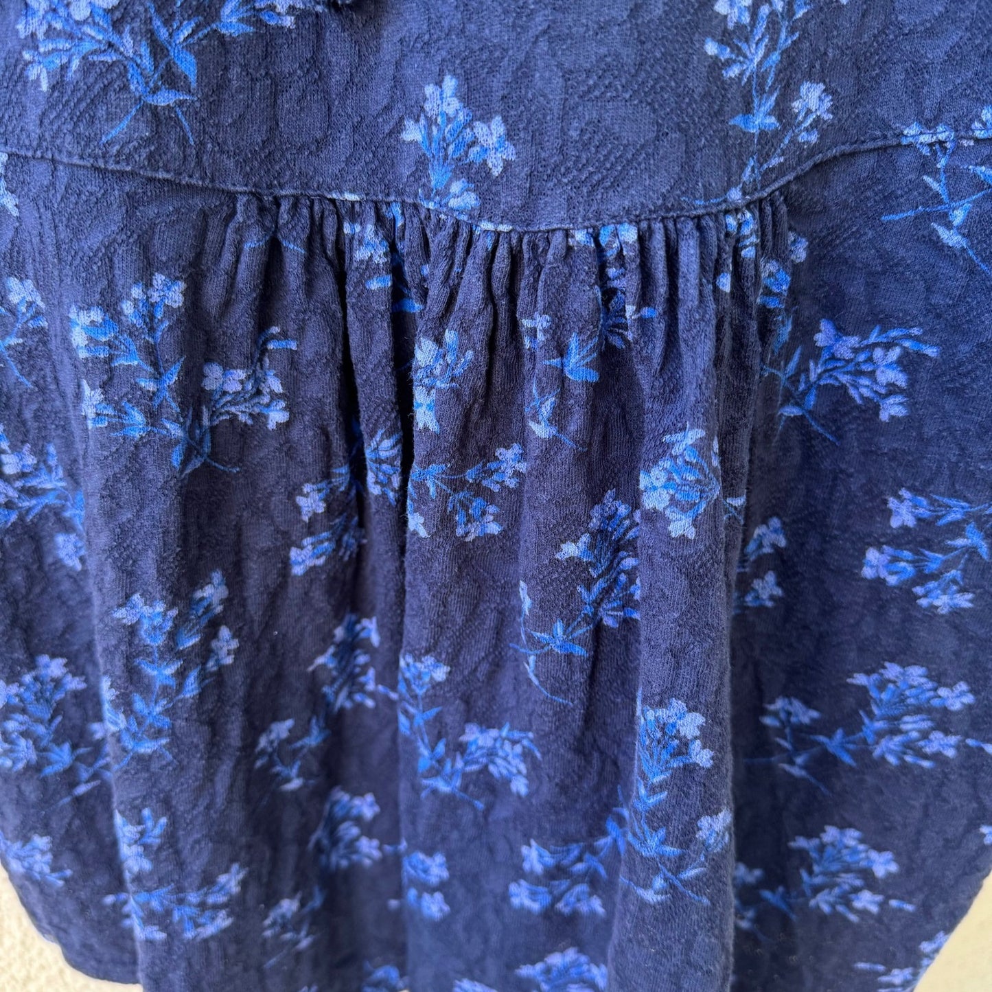Lucky Brand Floral Sleeveless Boho Ruffle Tie Back Cotton Peasant Top Navy XL