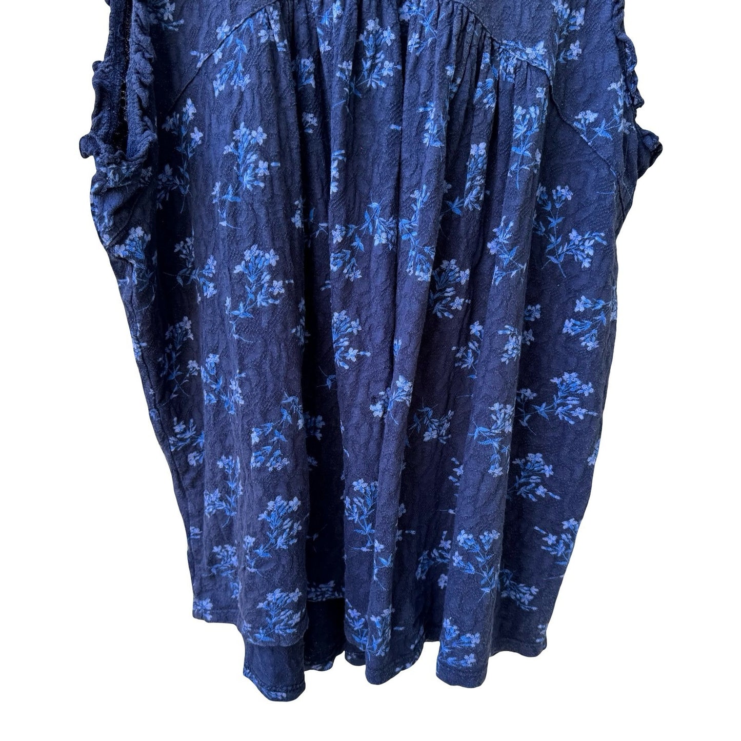 Lucky Brand Floral Sleeveless Boho Ruffle Tie Back Cotton Peasant Top Navy XL