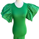 Switch Zara Avant Garde Ruffle Puff Statement Sleeve Cocktail Bodycon Dress Green S 3 image
