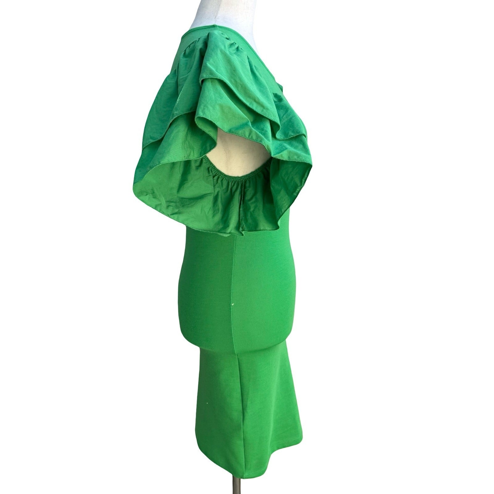 Zara Avant Garde Ruffle Puff Statement Sleeve Cocktail Bodycon Dress Green S