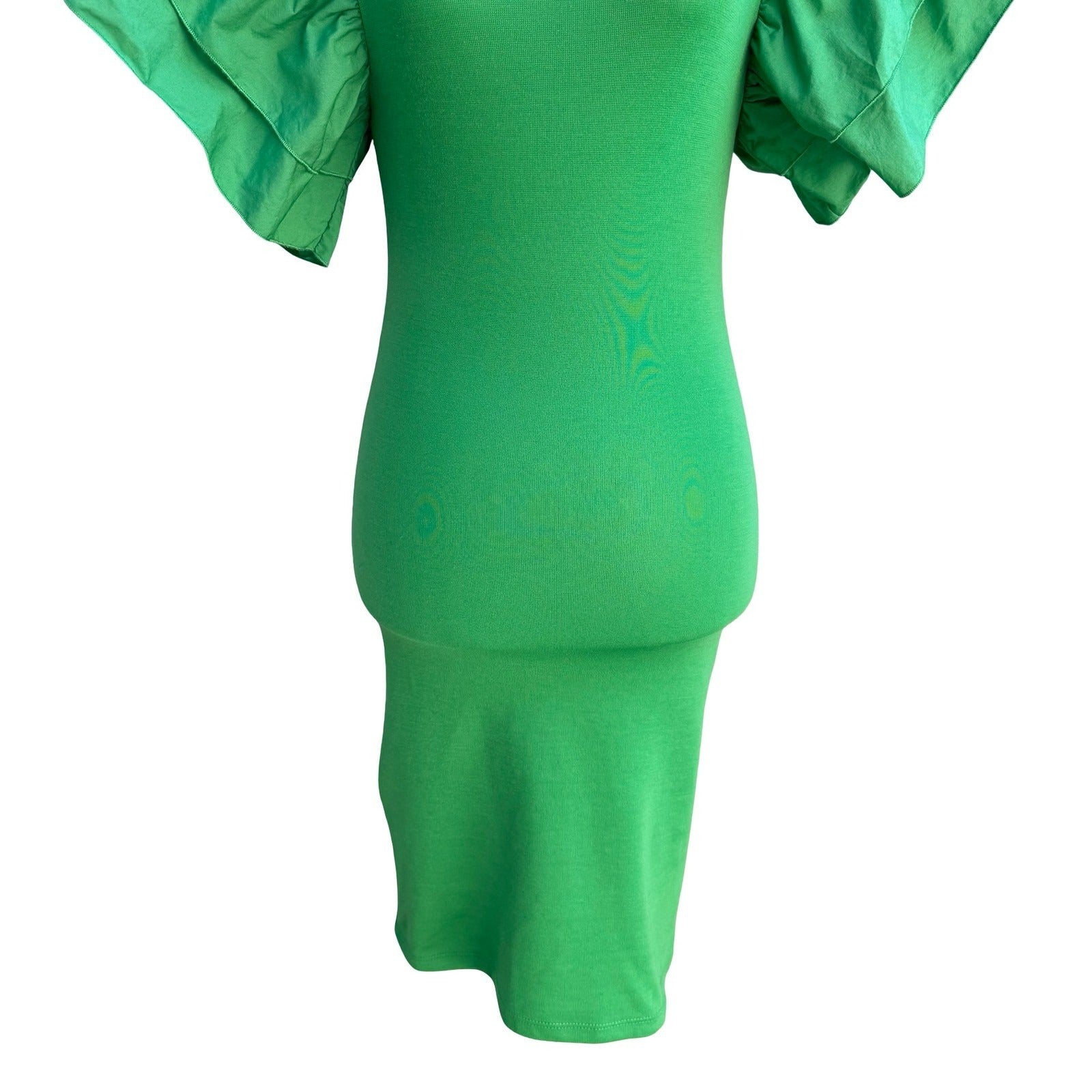Zara Avant Garde Ruffle Puff Statement Sleeve Cocktail Bodycon Dress Green S