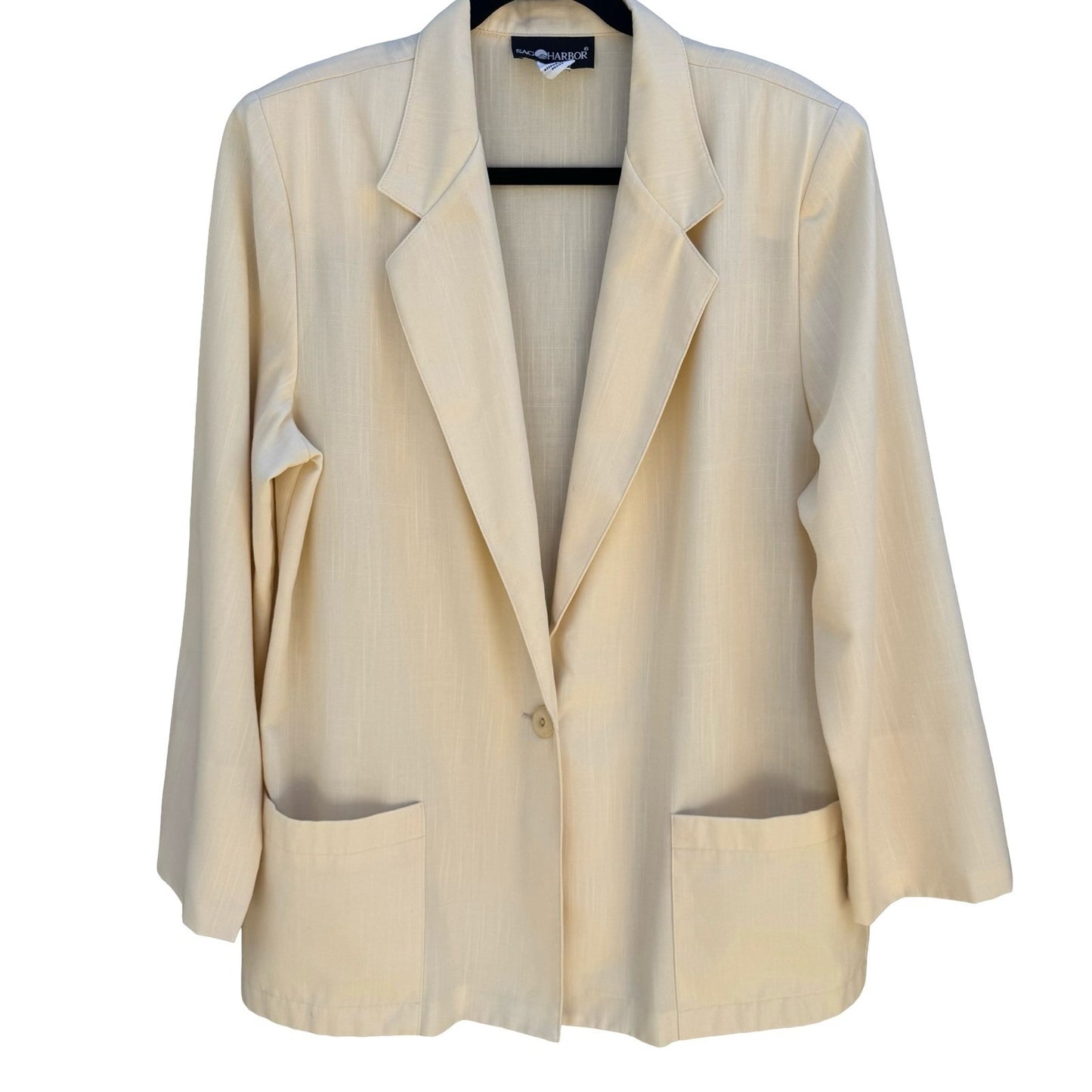 Sag Harbor Vintage 80s 90s Banana Cream Old Money Blazer Jacket 16 Oversized