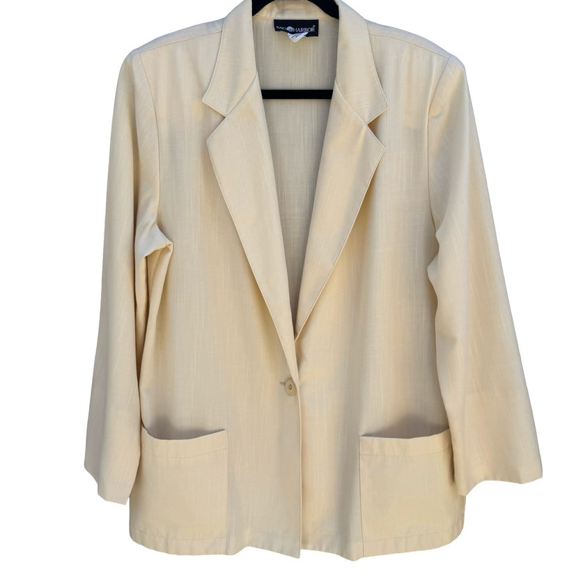 Sag Harbor Vintage 80s 90s Banana Cream Old Money Blazer Jacket 16 Oversized