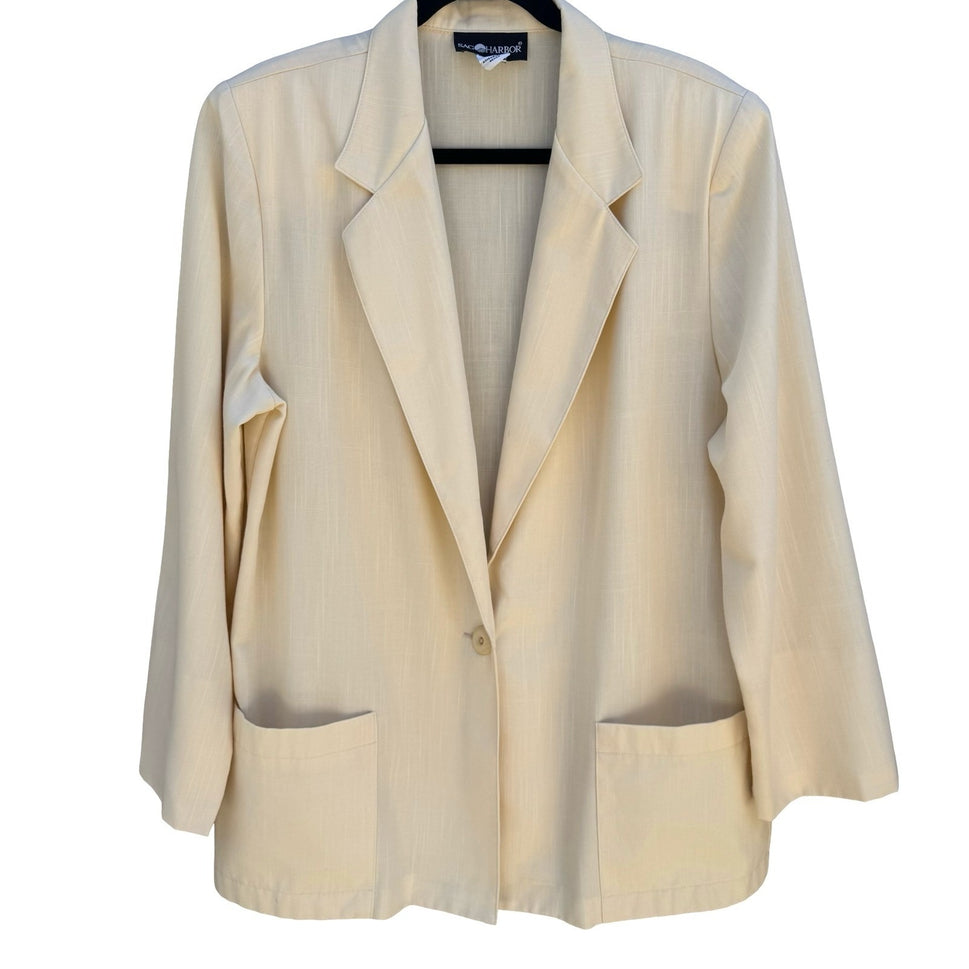 Sag Harbor Vintage 80s 90s Banana Cream Old Money Blazer Jacket 16 Oversized