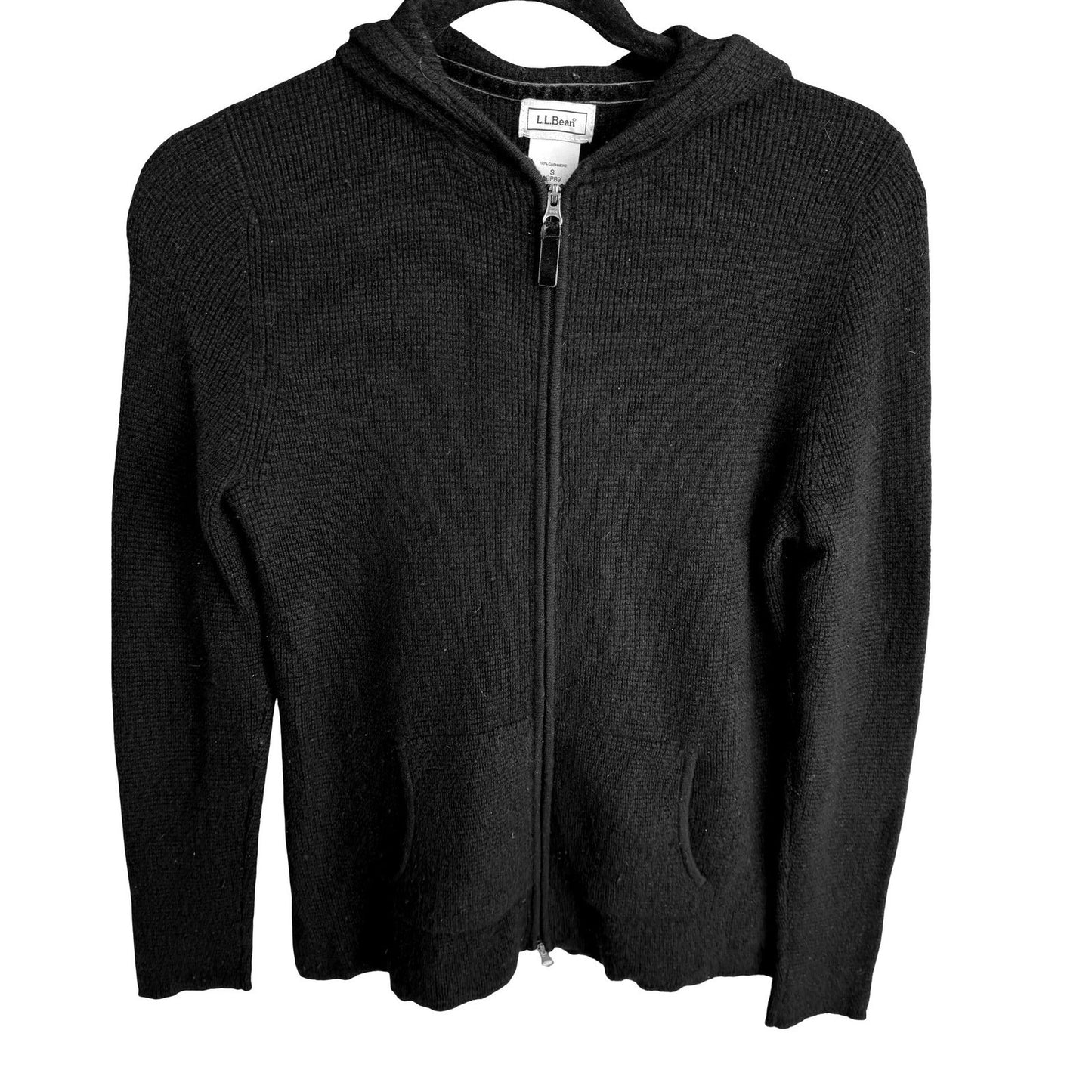 LL Bean 100% Cashmere Quiet Luxury Minimalist Waffle Knit Zip Hoodie Sweater S