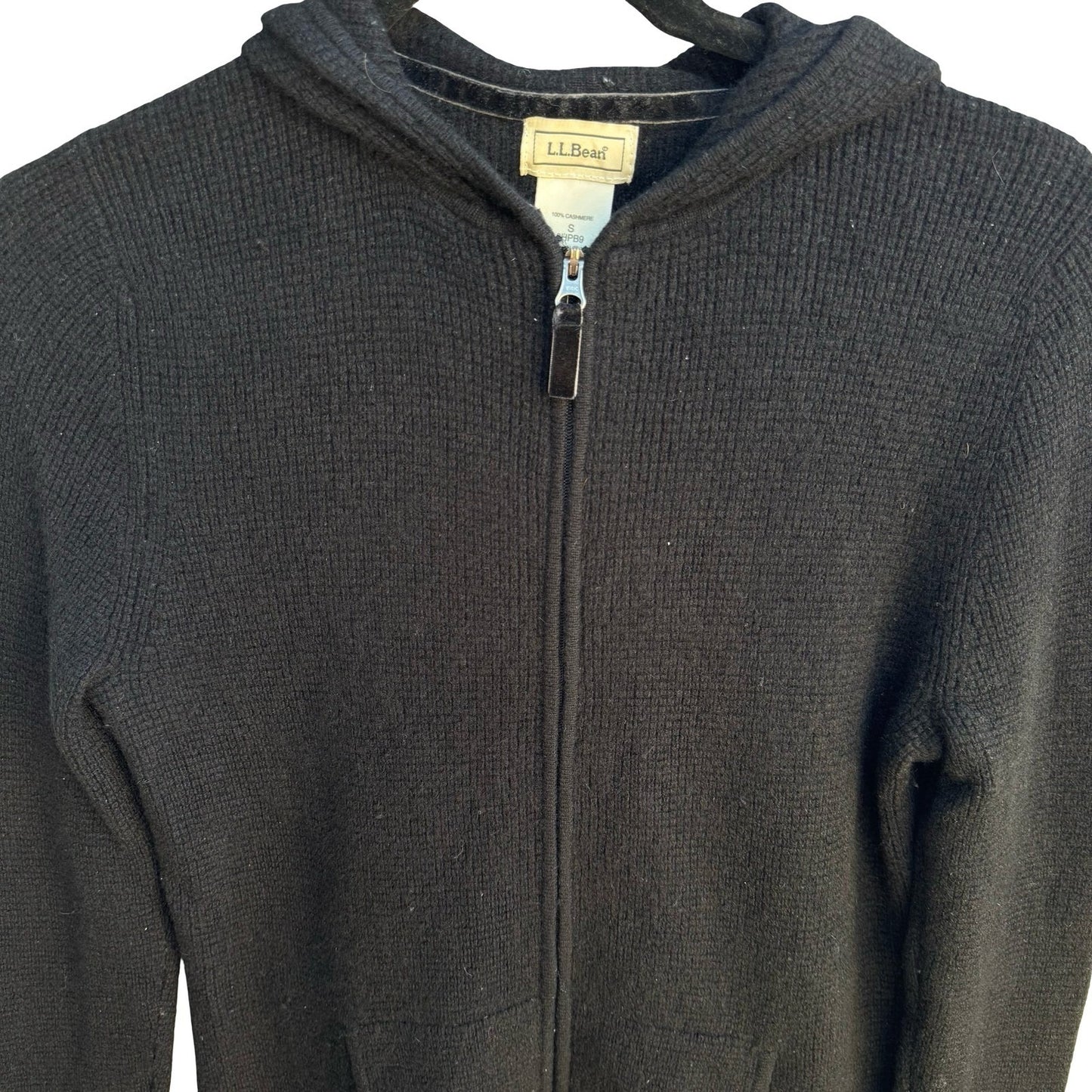 LL Bean 100% Cashmere Quiet Luxury Minimalist Waffle Knit Zip Hoodie Sweater S