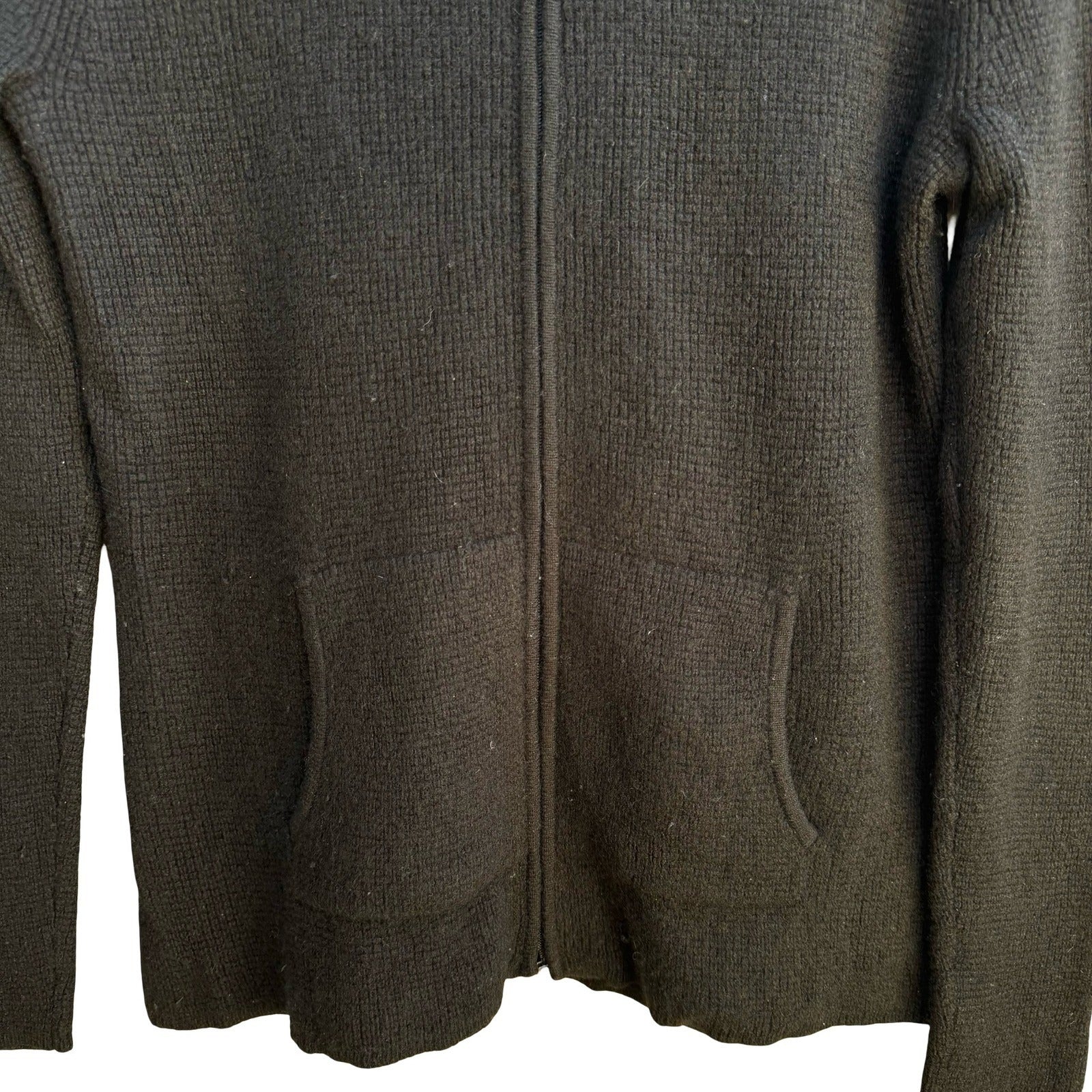 LL Bean 100% Cashmere Quiet Luxury Minimalist Waffle Knit Zip Hoodie Sweater S