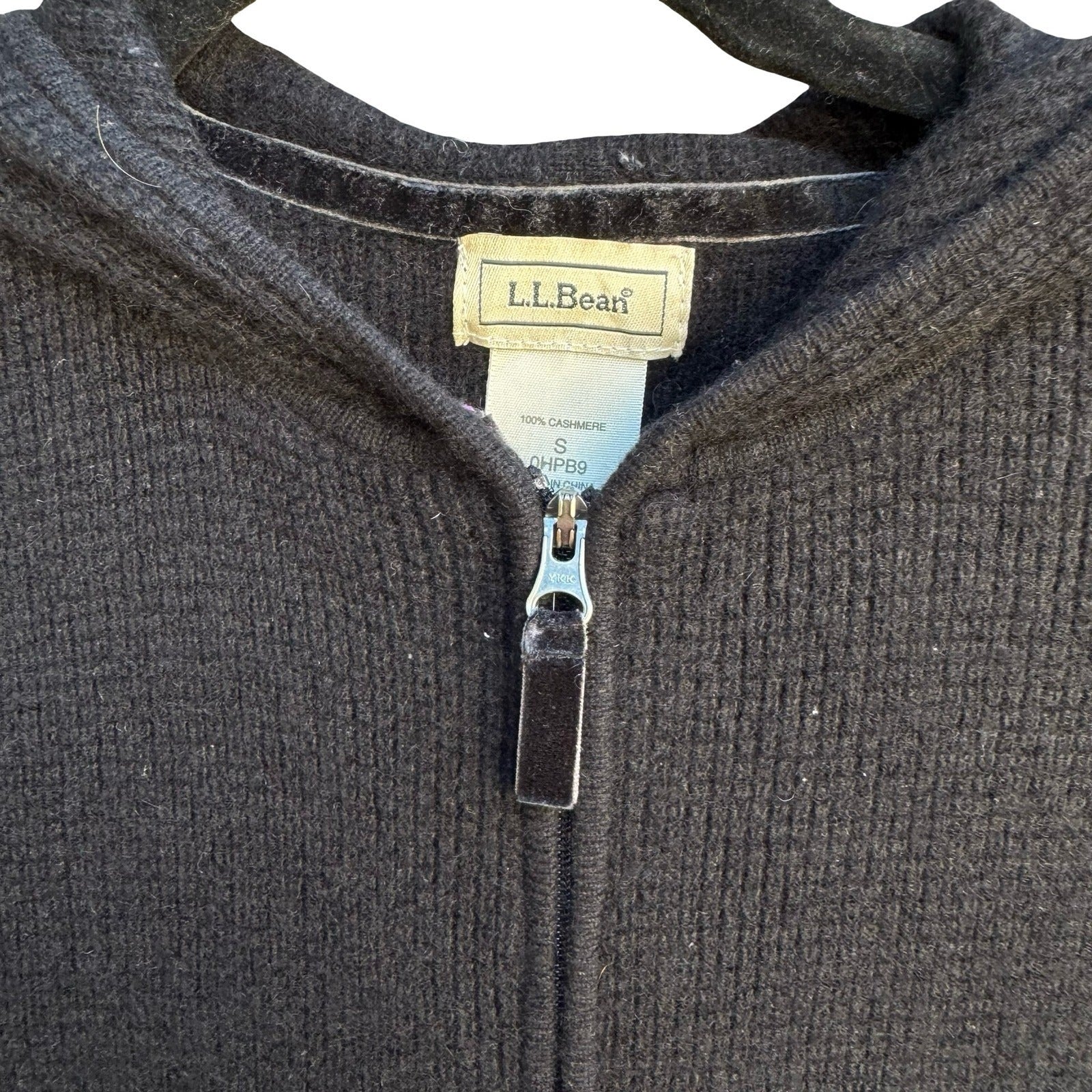 LL Bean 100% Cashmere Quiet Luxury Minimalist Waffle Knit Zip Hoodie Sweater S