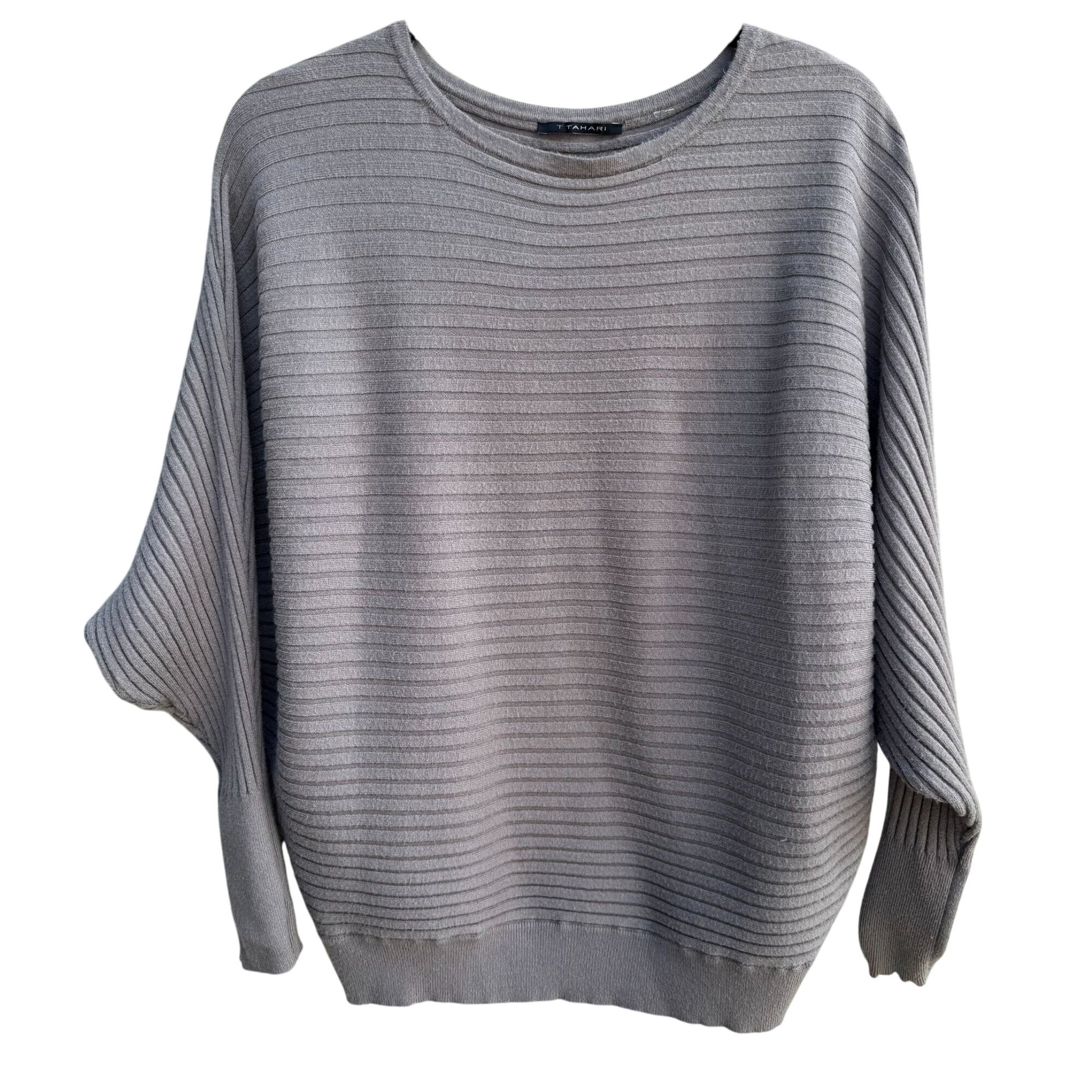 T Tahari Womens Ribbed Gray Minimalist Dolman Long Sleeve Knit Cozy Sweater L