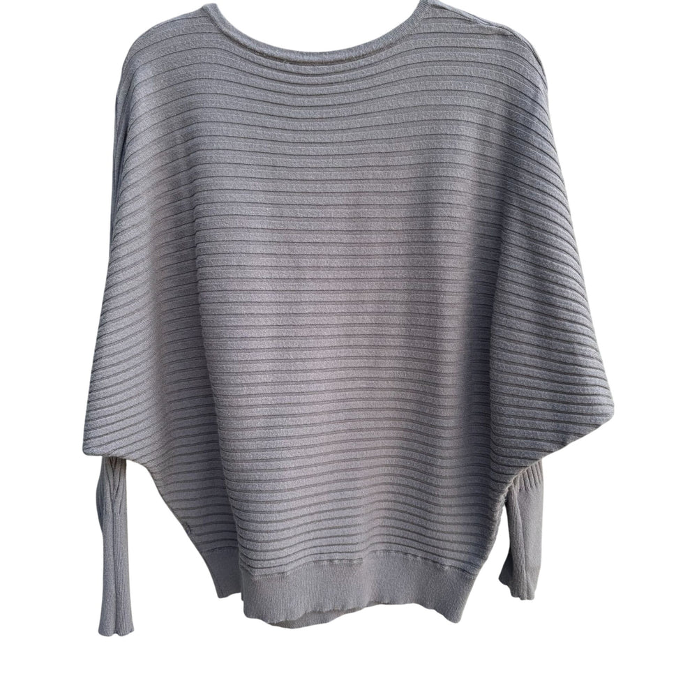 T Tahari Womens Ribbed Gray Minimalist Dolman Long Sleeve Knit Cozy Sweater L