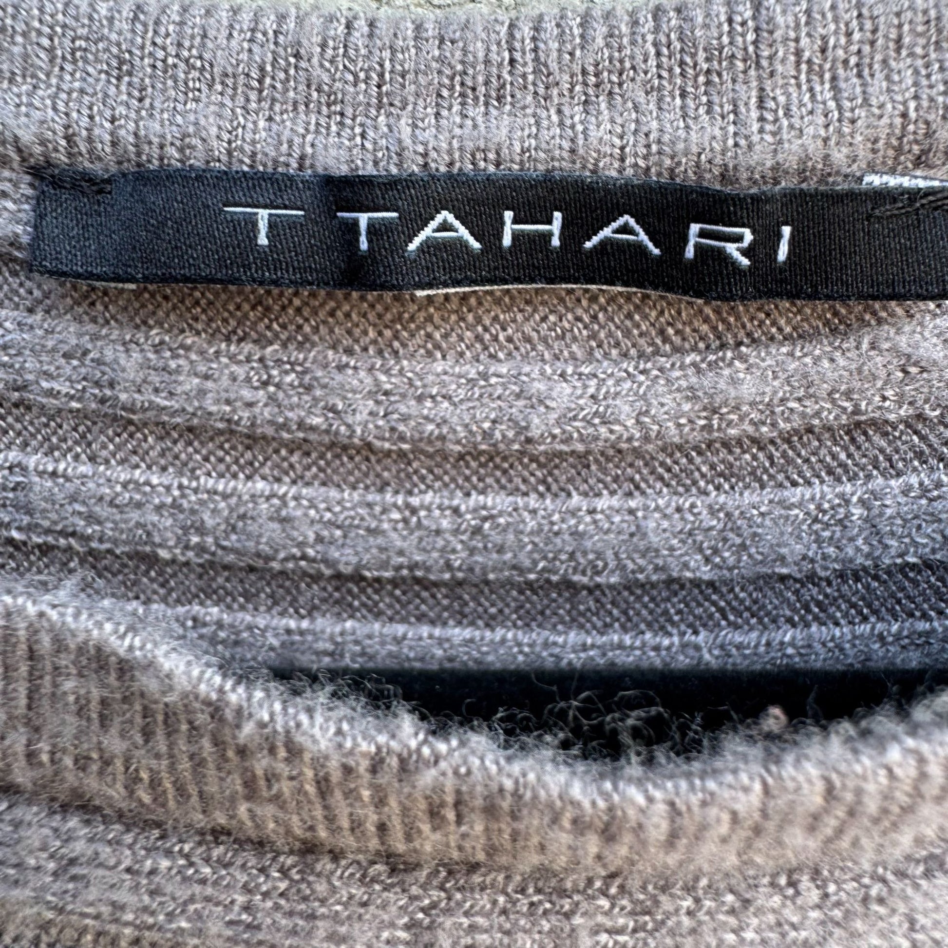 T Tahari Womens Ribbed Gray Minimalist Dolman Long Sleeve Knit Cozy Sweater L