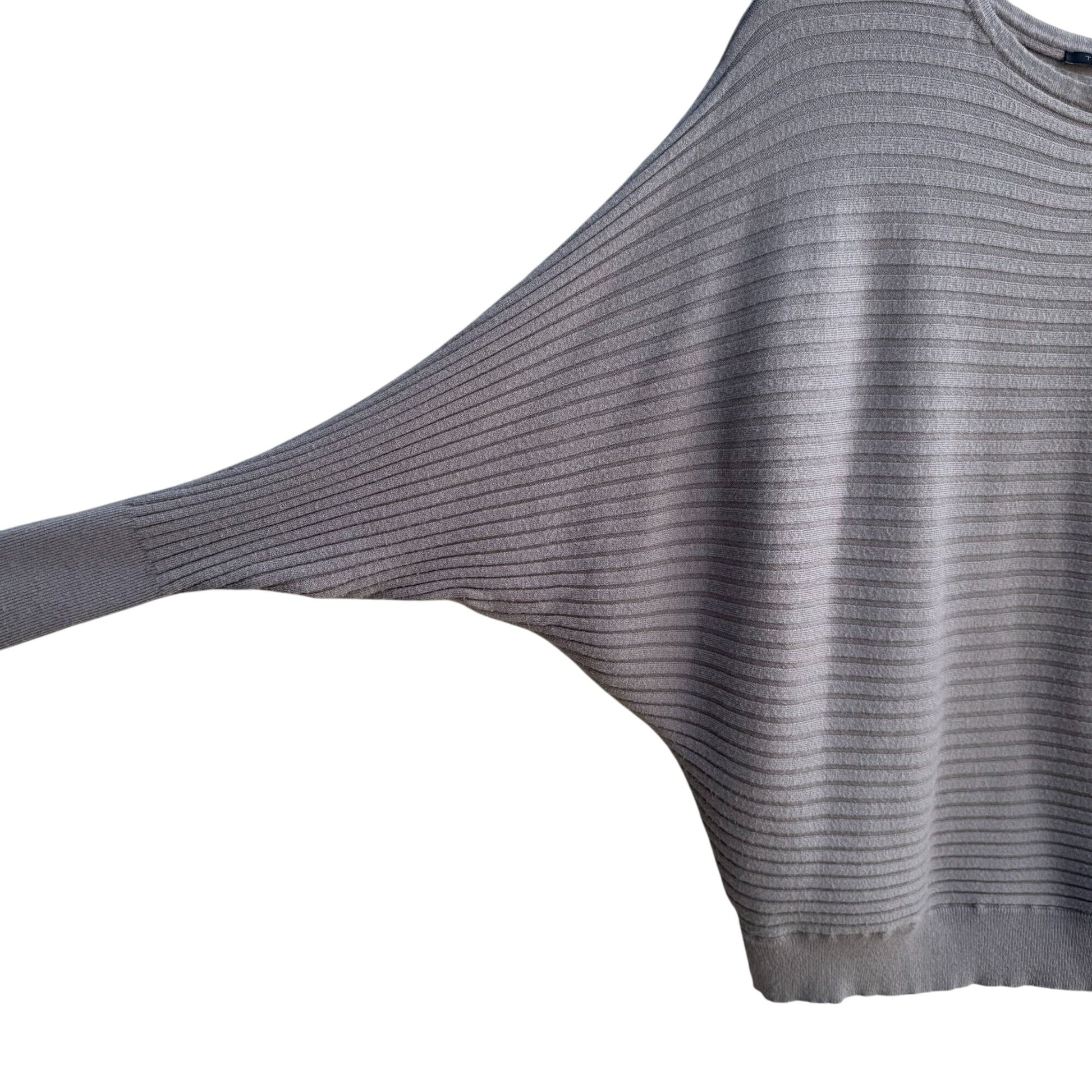 T Tahari Womens Ribbed Gray Minimalist Dolman Long Sleeve Knit Cozy Sweater L