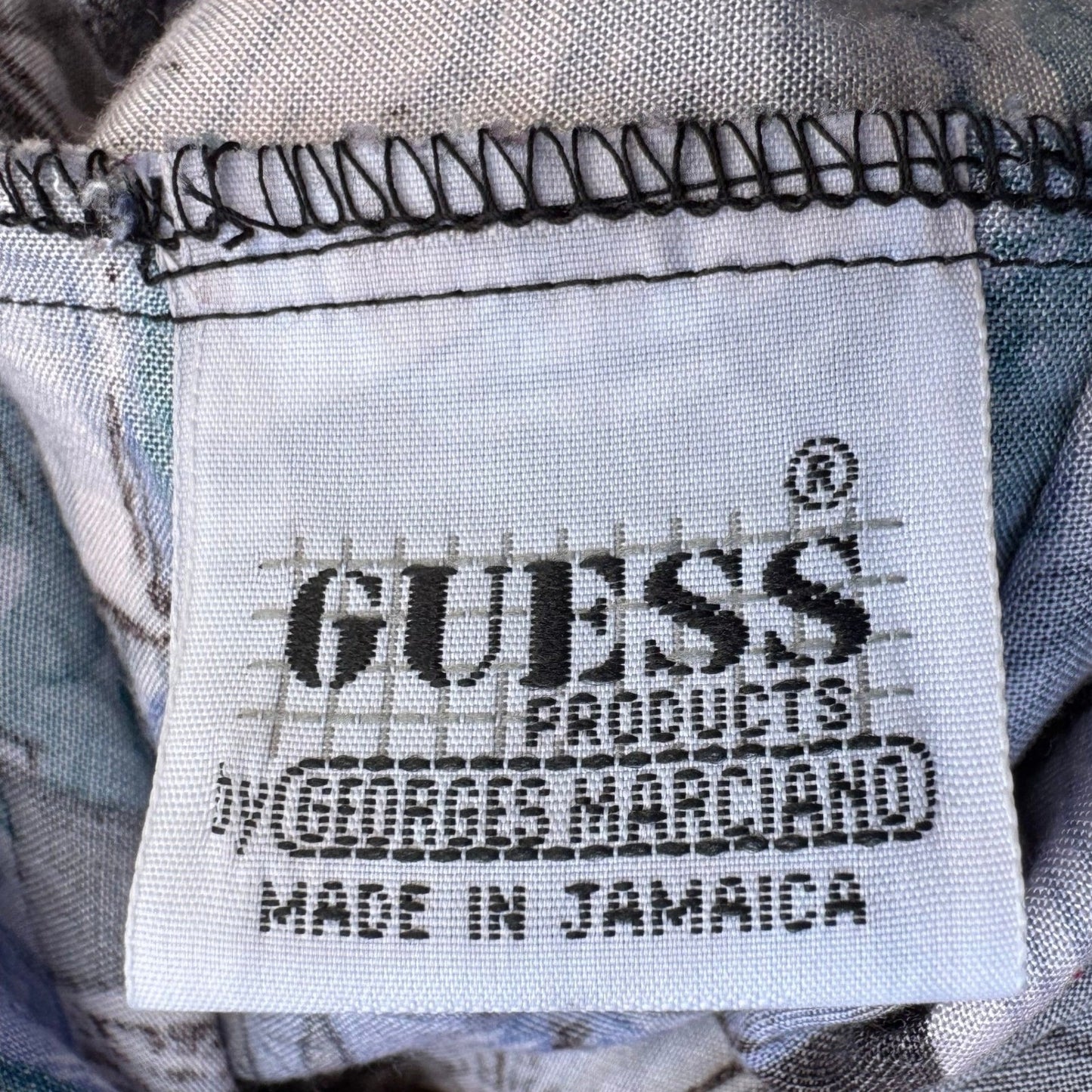 Guess Georges Marciano Vintage 90s Mens S Abstract Rayon Button Down Shirt Blue