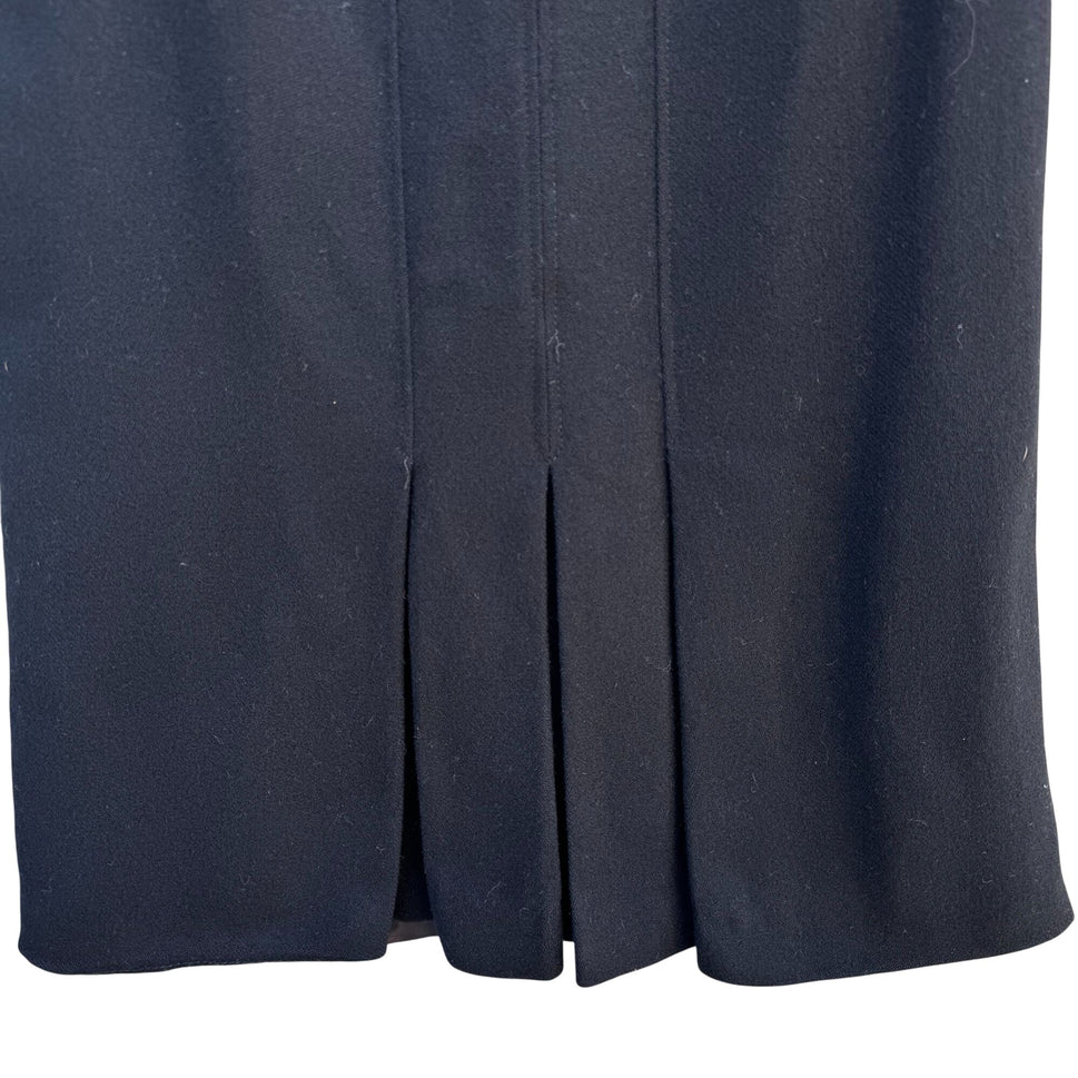 Vintage Handmade Womens Preppy Old Money Black Inverted Pleats Wool Pencil Skirt