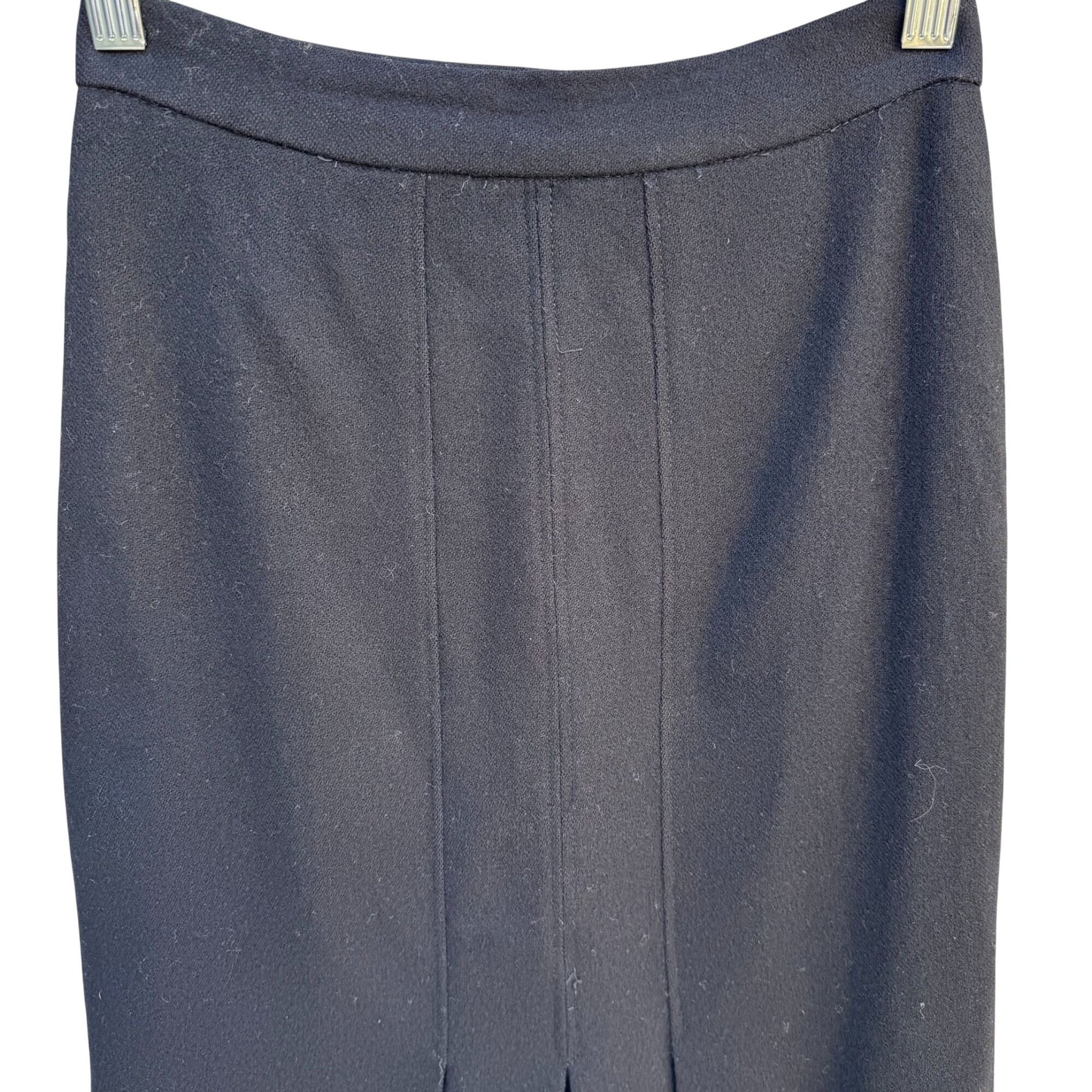 Vintage Handmade Womens Preppy Old Money Black Inverted Pleats Wool Pencil Skirt