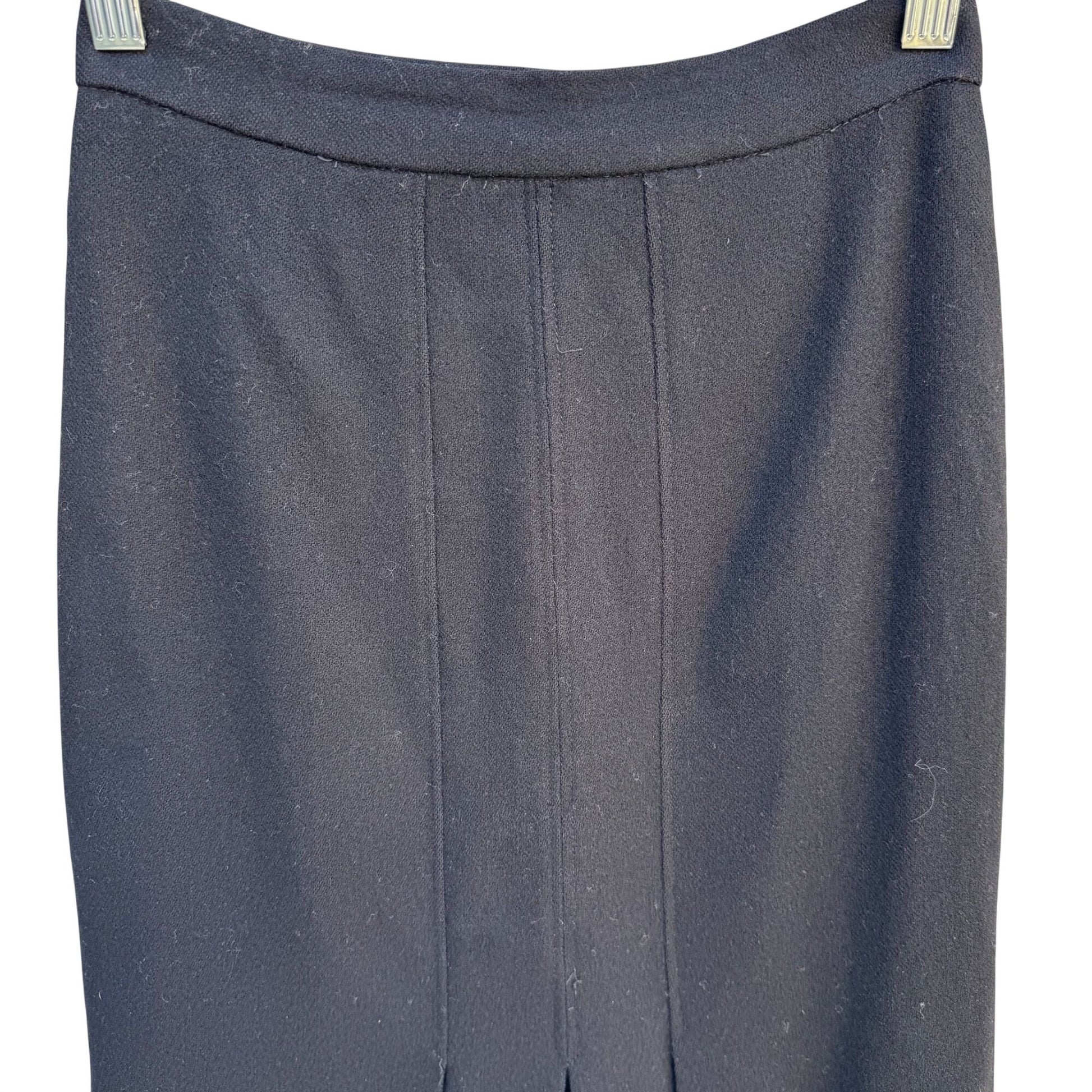 Vintage Handmade Womens Preppy Old Money Black Inverted Pleats Wool Pencil Skirt