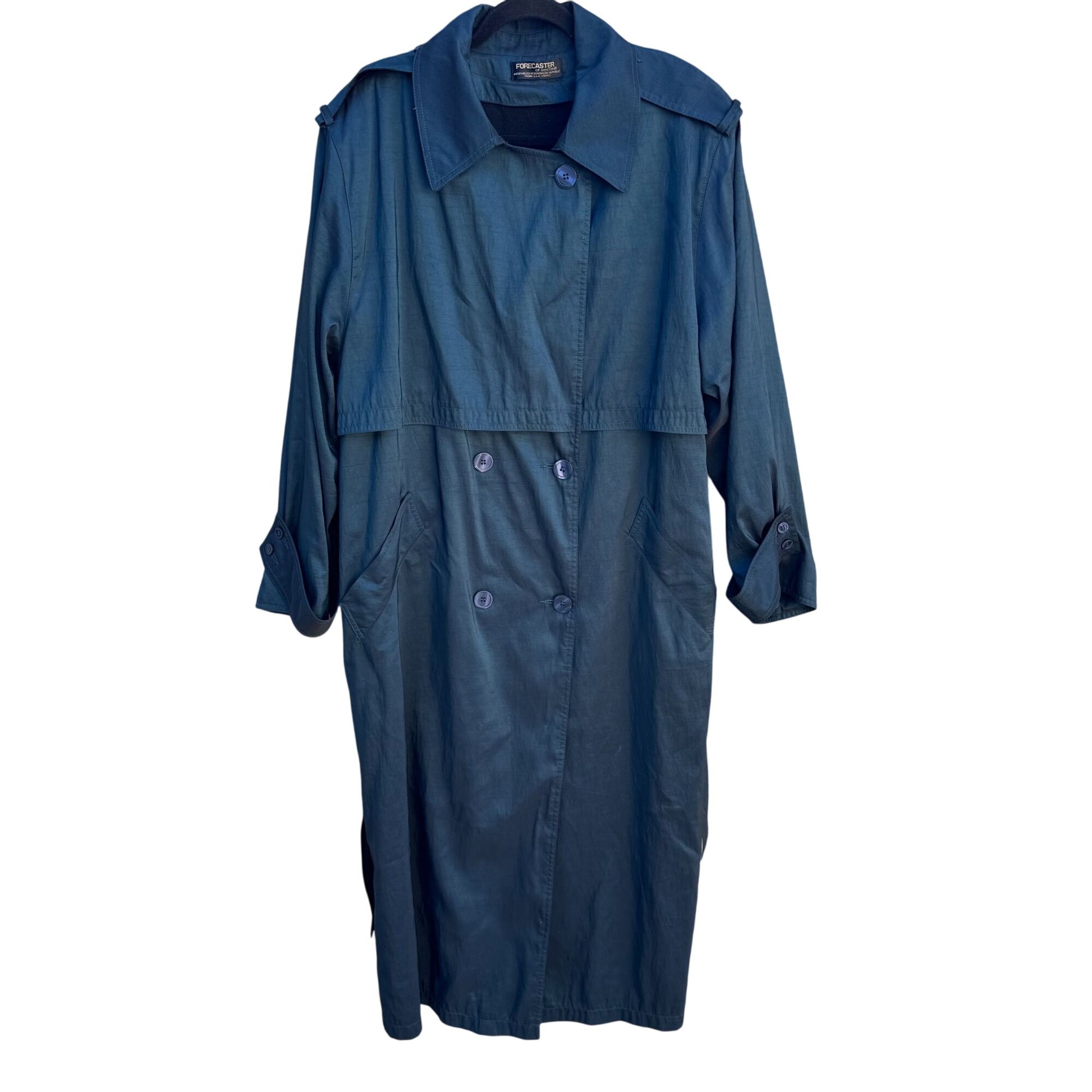 Forecaster Vintage 70s 80s Blue Trench Coat Oversized Long Insulated Belted Rain