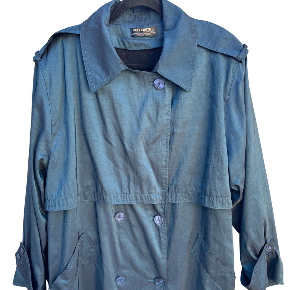 Forecaster Vintage 70s 80s Blue Trench Coat Oversized Long Insulated Belted Rain