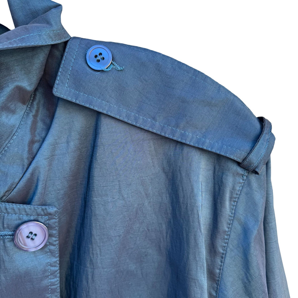 Forecaster Vintage 70s 80s Blue Trench Coat Oversized Long Insulated Belted Rain