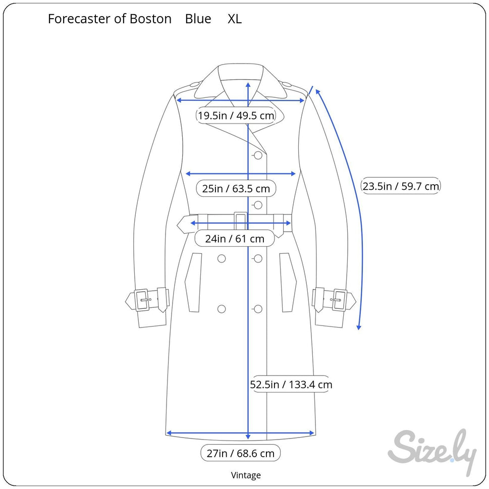 Forecaster Vintage 70s 80s Blue Trench Coat Oversized Long Insulated Belted Rain