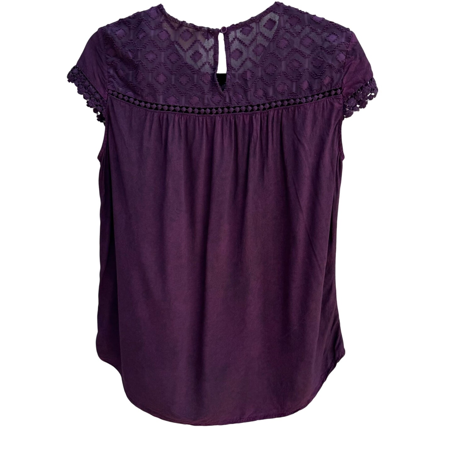 Sheryl Crow Purple Boho Lace Embroidered Detail Short Sleeve Button Back Top S