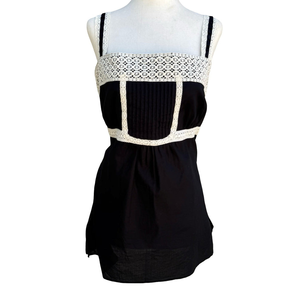 Work to Weekend Y2K Boho Romantic Goth Lace Pleated Empire Waist Top L NEW Black