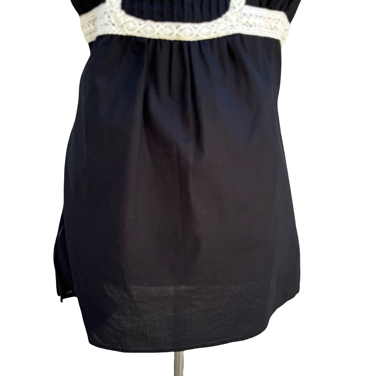 Work to Weekend Y2K Boho Romantic Goth Lace Pleated Empire Waist Top L NEW Black