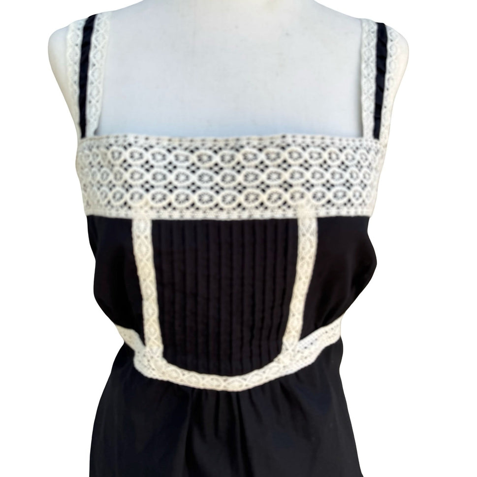 Work to Weekend Y2K Boho Romantic Goth Lace Pleated Empire Waist Top L NEW Black