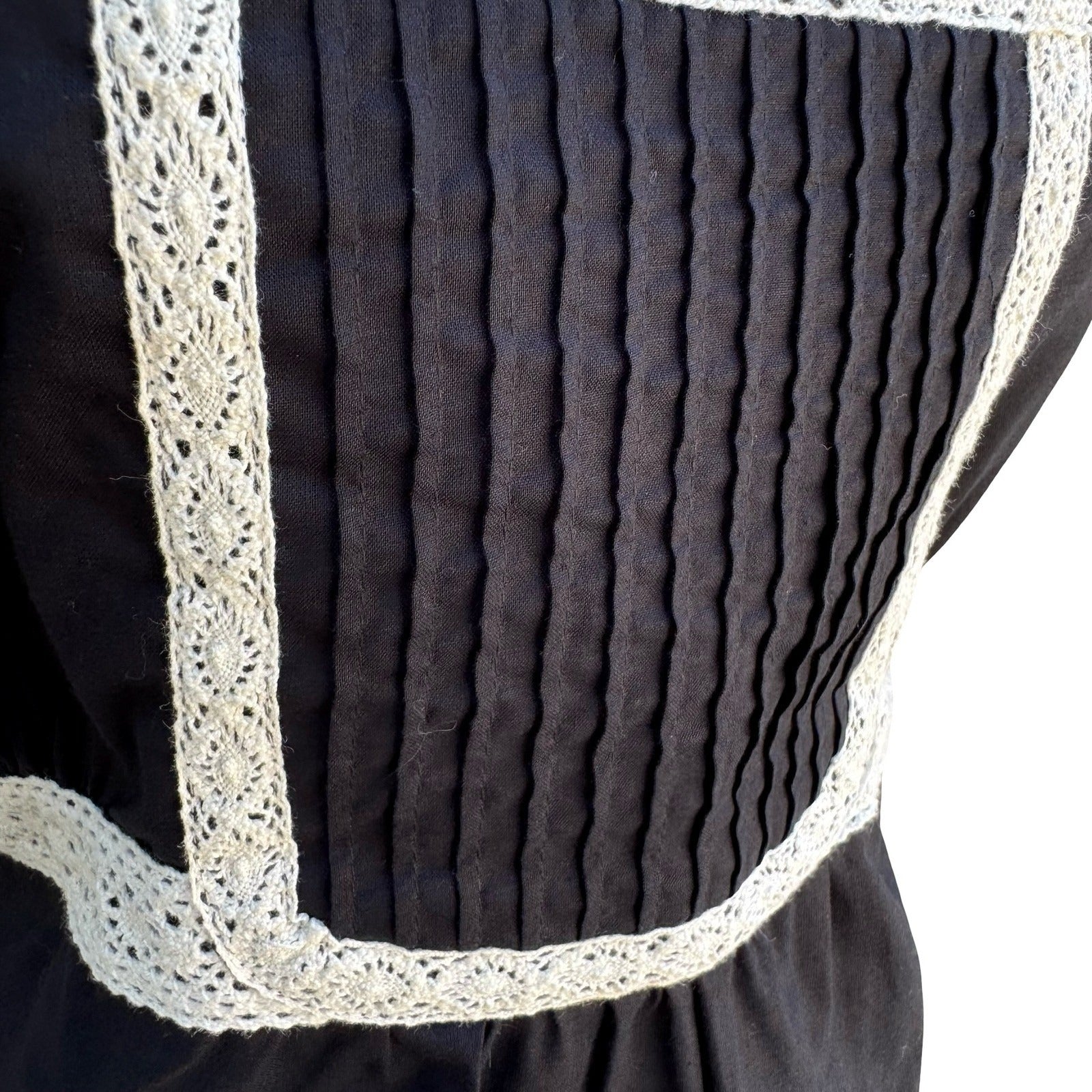 Work to Weekend Y2K Boho Romantic Goth Lace Pleated Empire Waist Top L NEW Black
