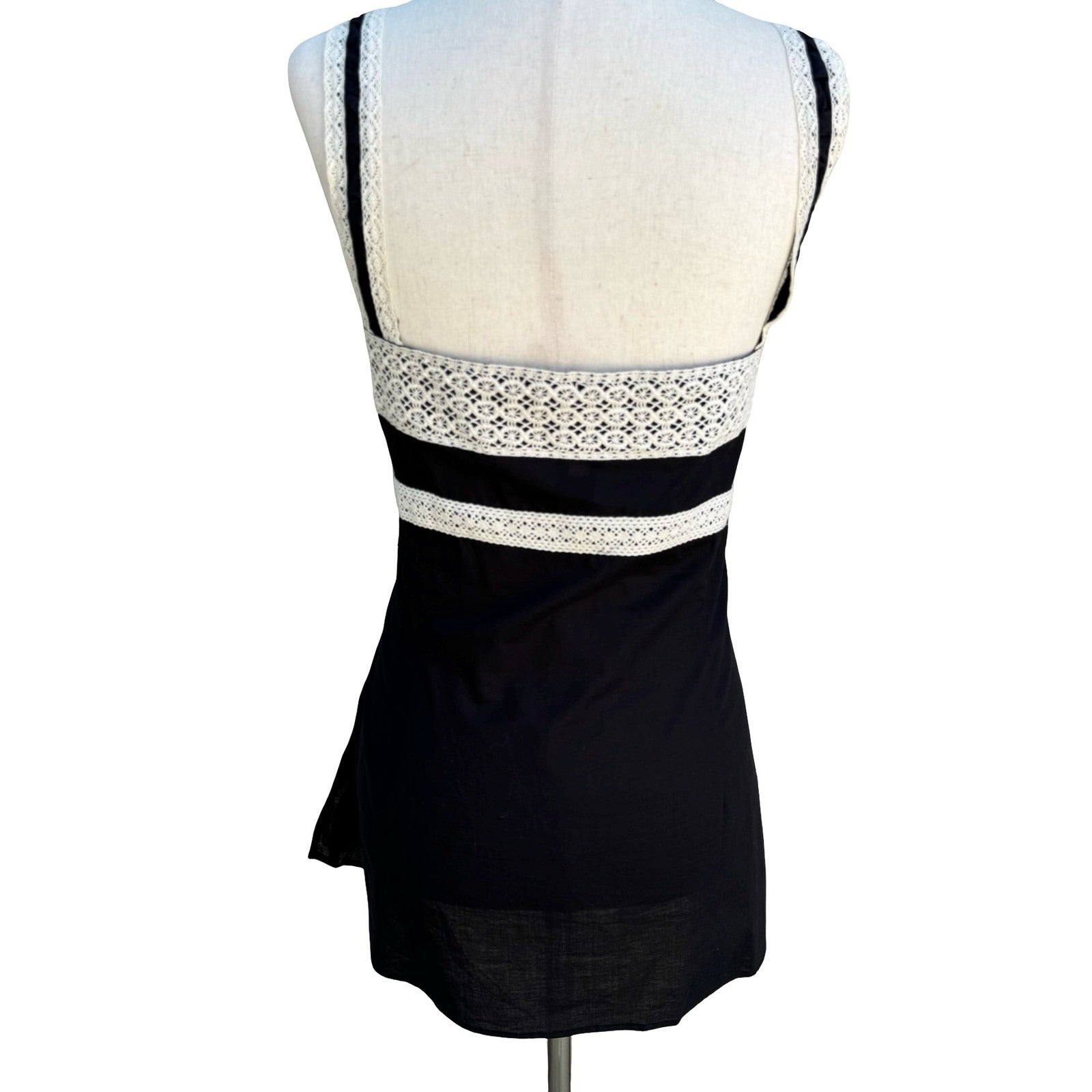 Work to Weekend Y2K Boho Romantic Goth Lace Pleated Empire Waist Top L NEW Black