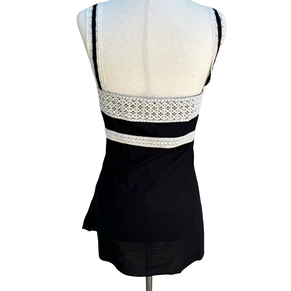 Work to Weekend Y2K Boho Romantic Goth Lace Pleated Empire Waist Top L NEW Black