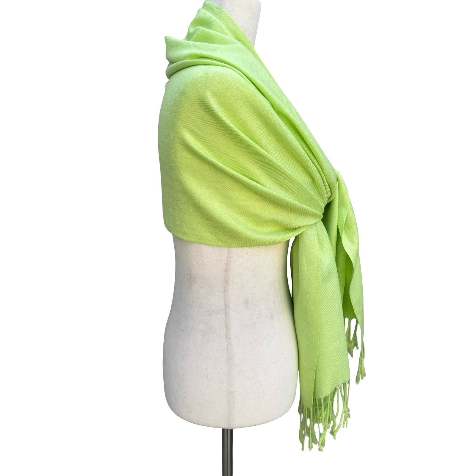 Lime Green Pashmina Shawl Wrap Tassel Fringe Lightweight Scarf Chartreuse Neon