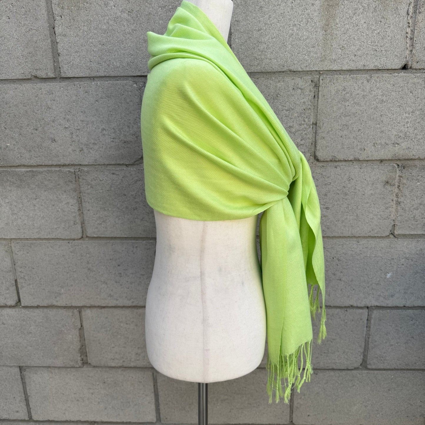 Lime Green Pashmina Shawl Wrap Tassel Fringe Lightweight Scarf Chartreuse Neon