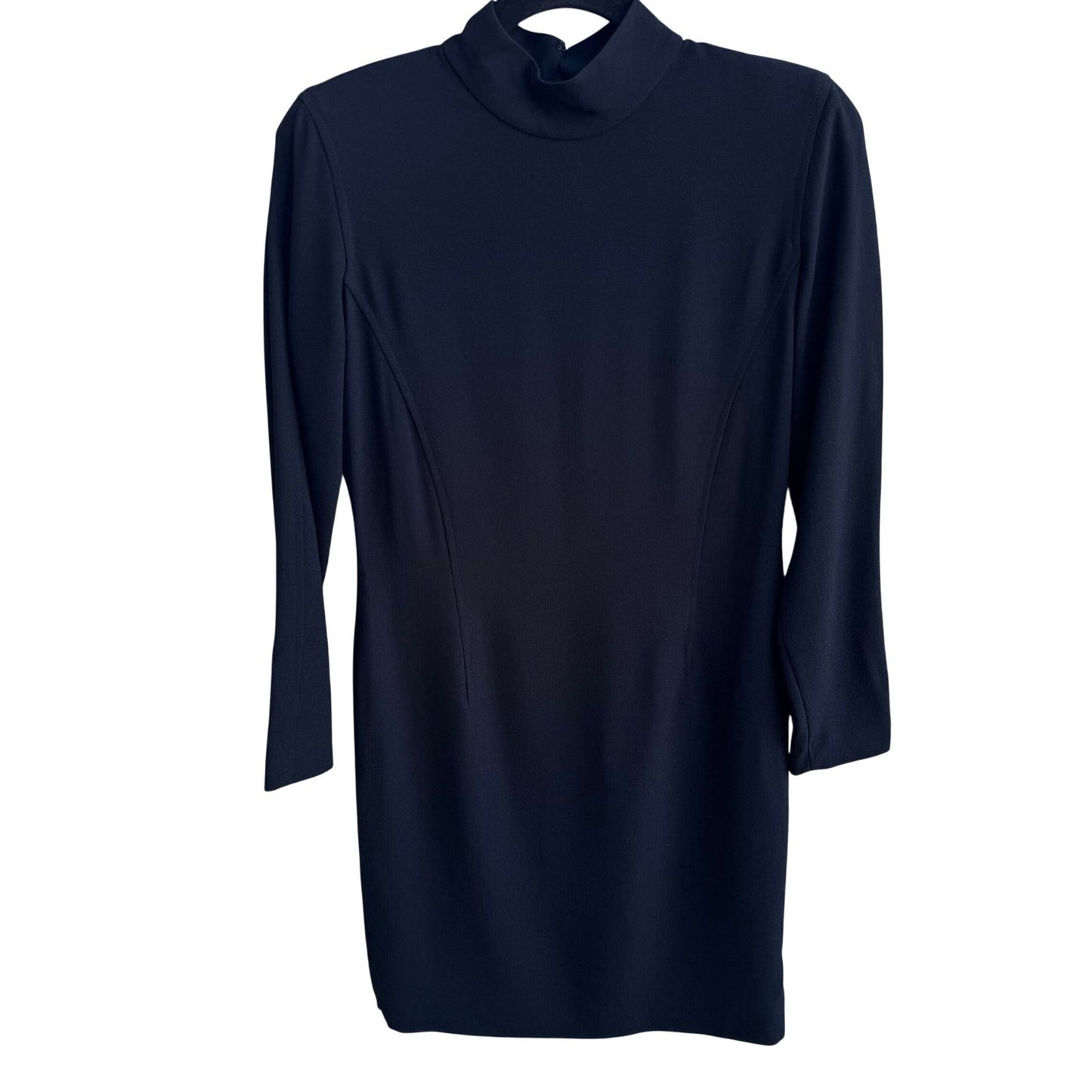 Liz Claiborne Vintage 80s Black Mock Neck Long Sleeve Sheath Dress 4P Minimalist