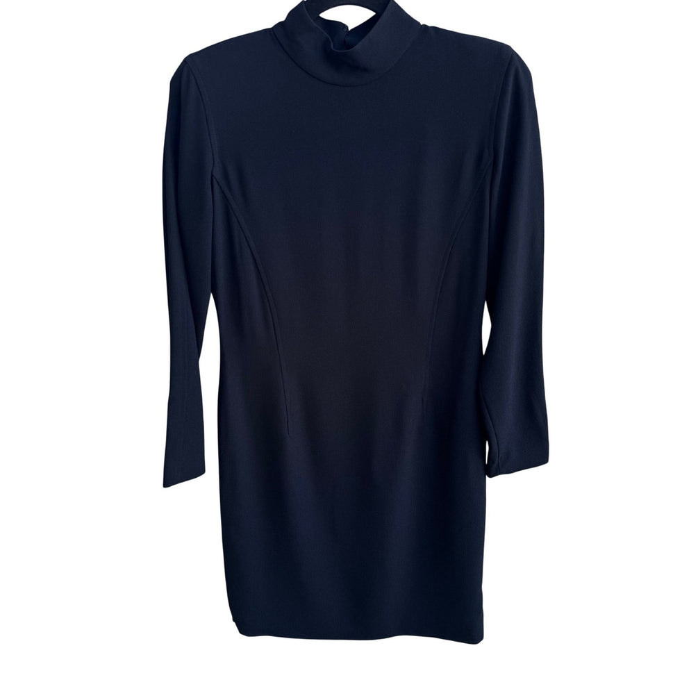 Liz Claiborne Vintage 80s Black Mock Neck Long Sleeve Sheath Dress 4P Minimalist