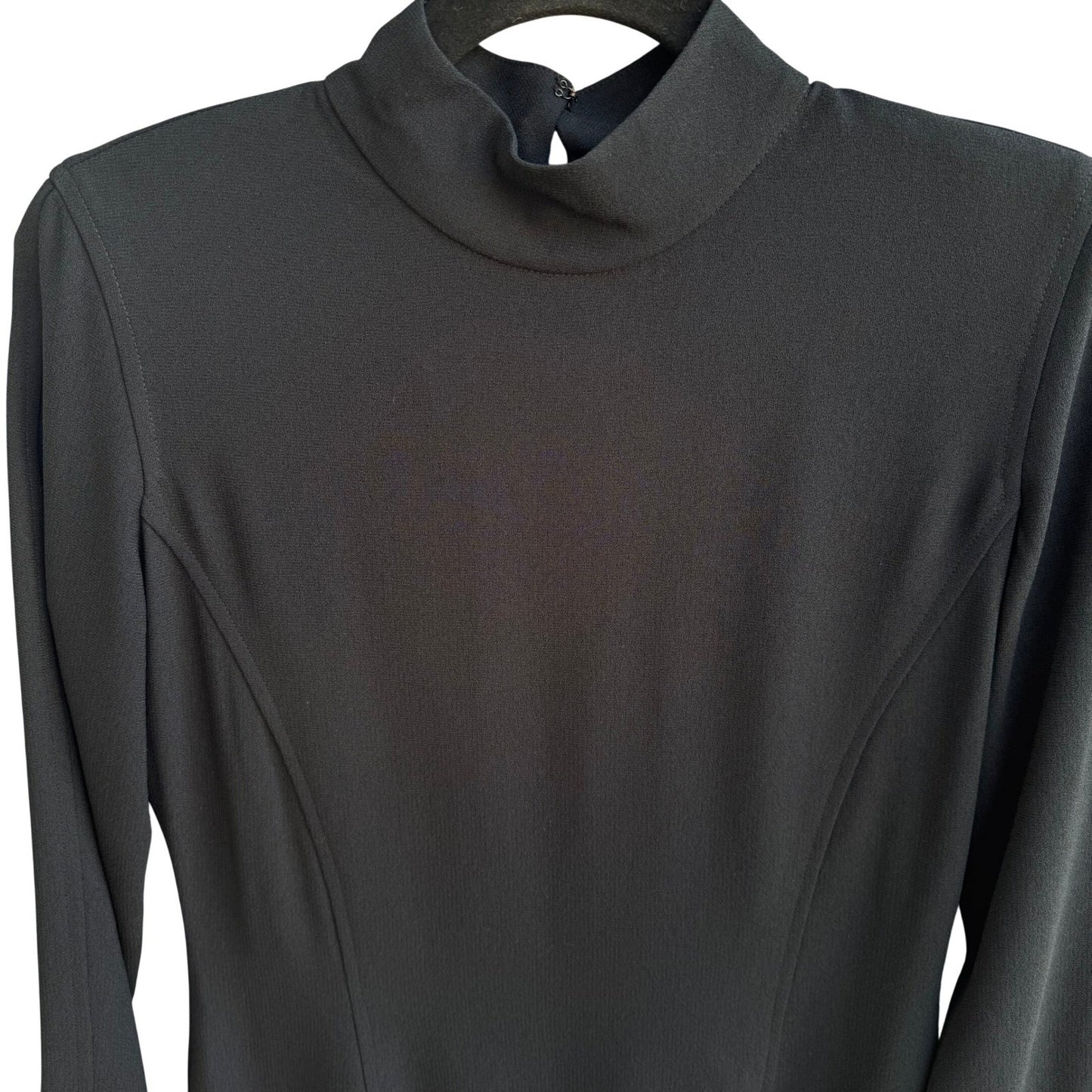 Liz Claiborne Vintage 80s Black Mock Neck Long Sleeve Sheath Dress 4P Minimalist