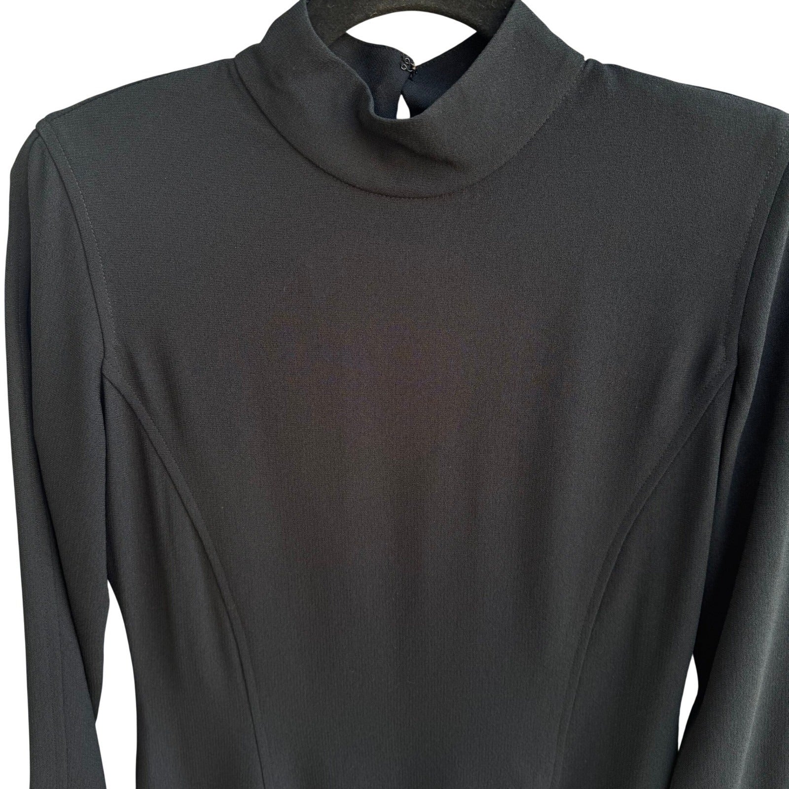 Liz Claiborne Vintage 80s Black Mock Neck Long Sleeve Sheath Dress 4P Minimalist