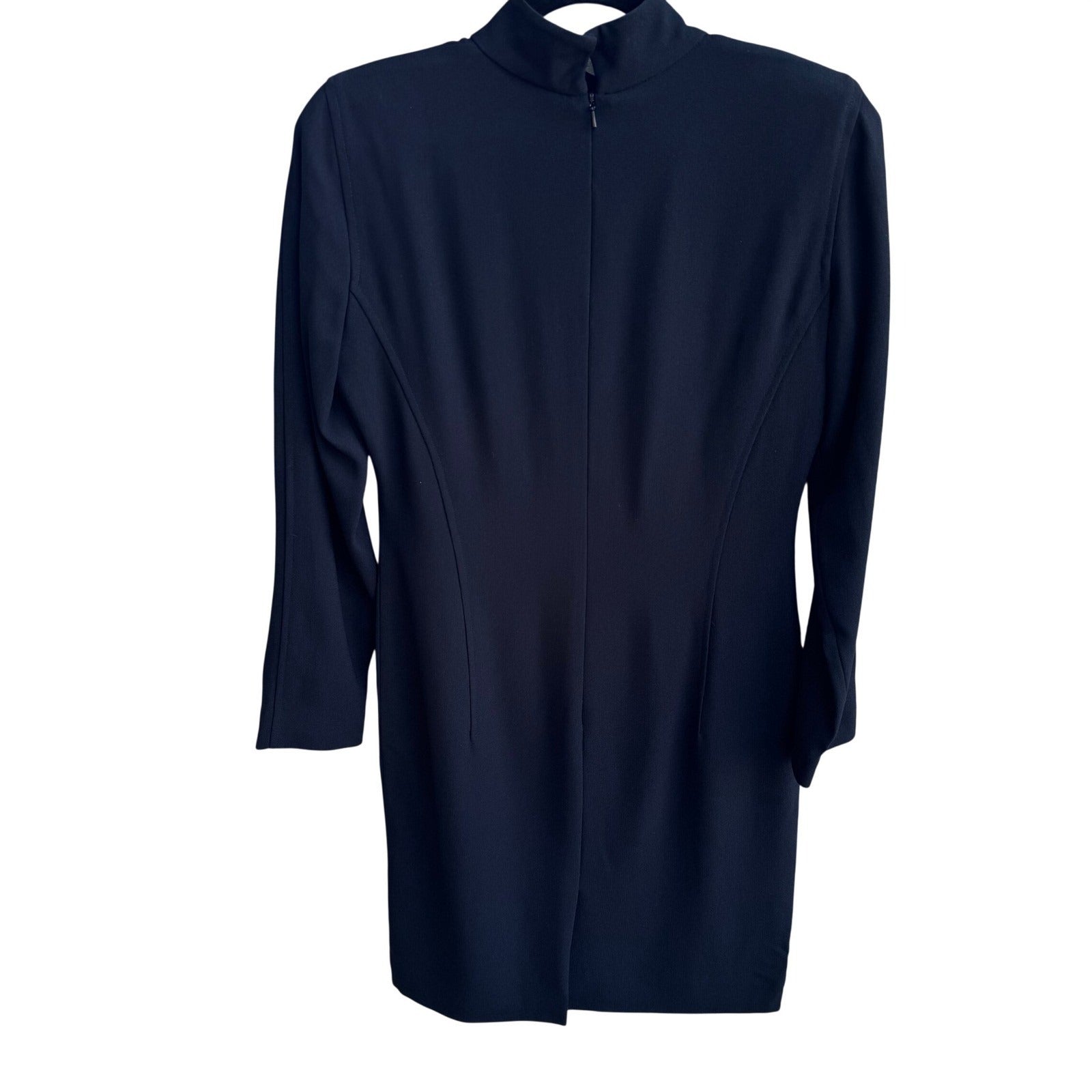 Liz Claiborne Vintage 80s Black Mock Neck Long Sleeve Sheath Dress 4P Minimalist