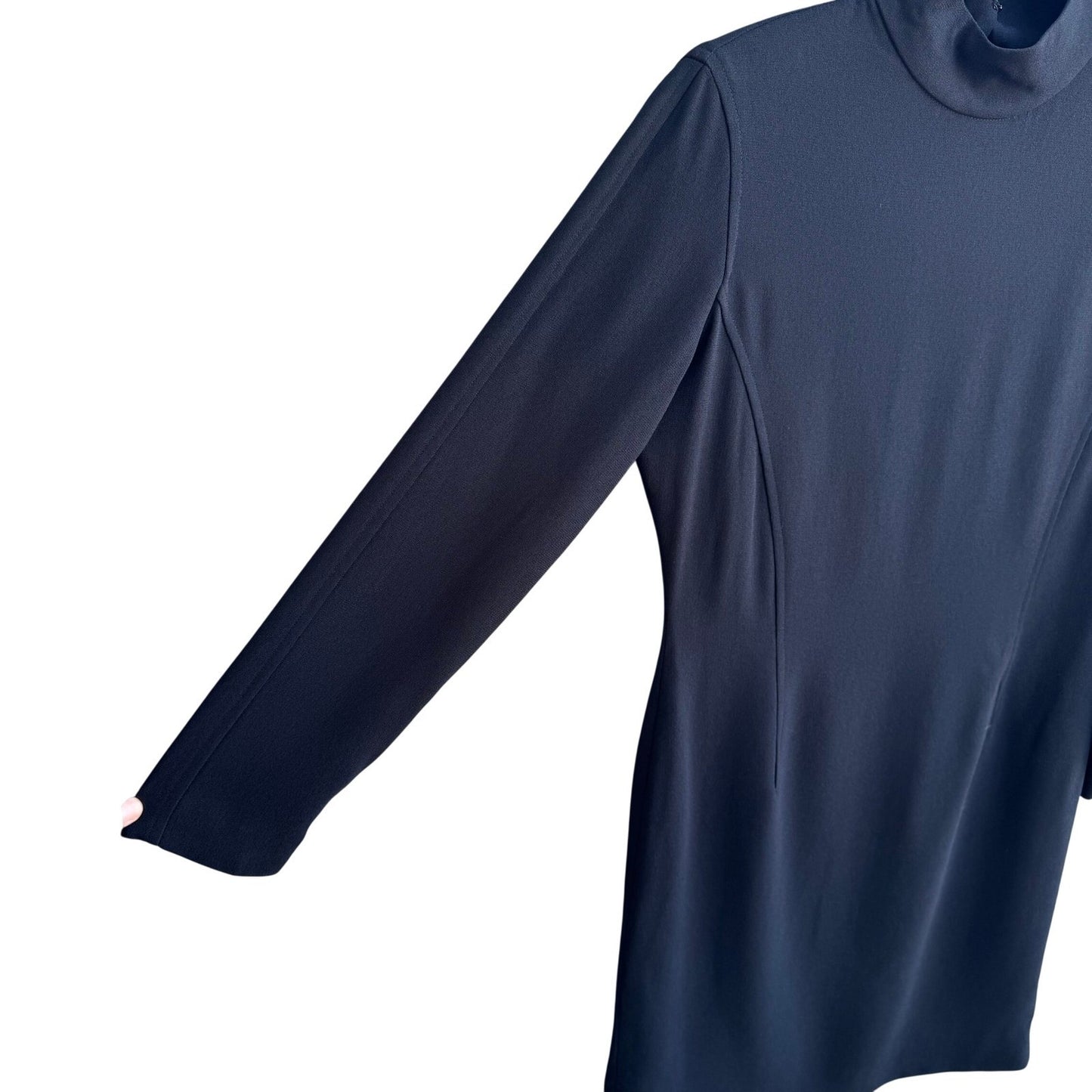 Liz Claiborne Vintage 80s Black Mock Neck Long Sleeve Sheath Dress 4P Minimalist