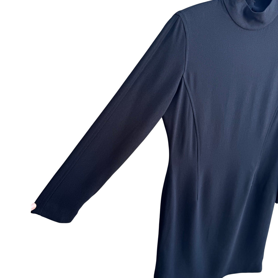 Liz Claiborne Vintage 80s Black Mock Neck Long Sleeve Sheath Dress 4P Minimalist