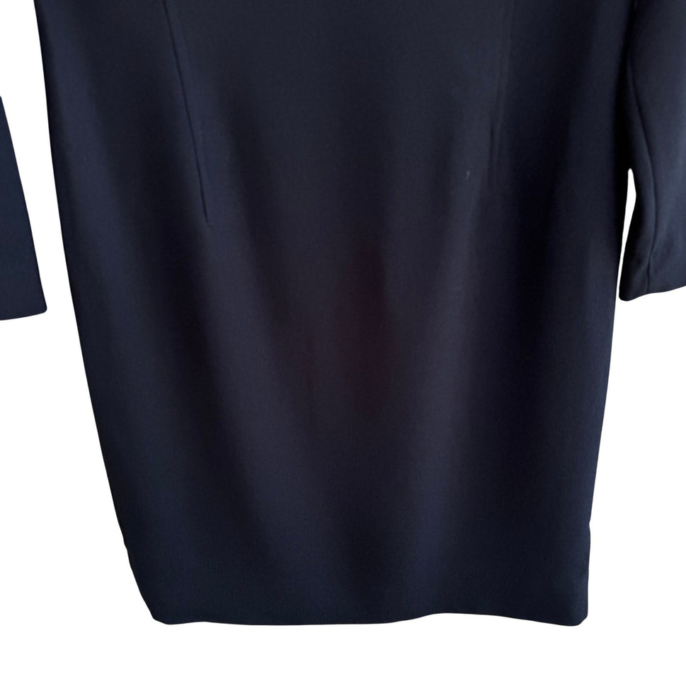 Liz Claiborne Vintage 80s Black Mock Neck Long Sleeve Sheath Dress 4P Minimalist