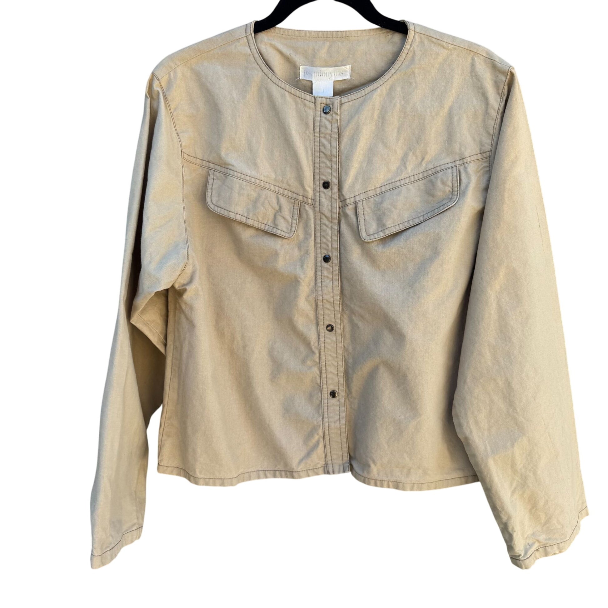 Pseudonyms Vintage Womens Long-Sleeve Snap Closure Beige Flap Pockets Jacket L