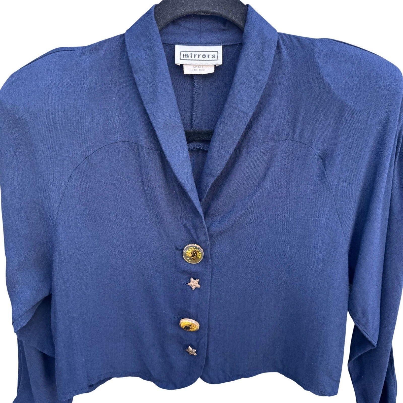 Mirrors Vintage 80s Navy Cropped Blazer Jacket Star Buttons Nautical Womens S
