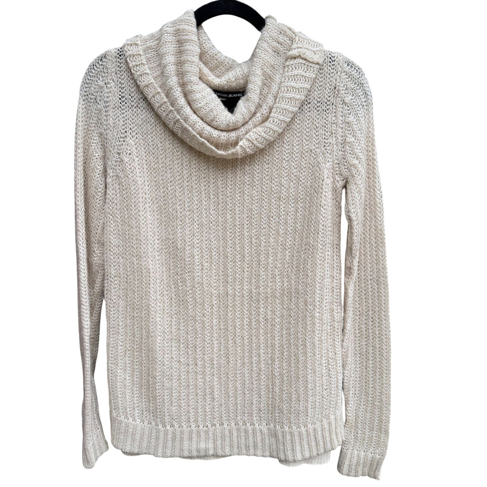 DKNY Jeans Womens XS Cream Cozy Cowl Neck Sweater Knit Long Sleeve Minimalist