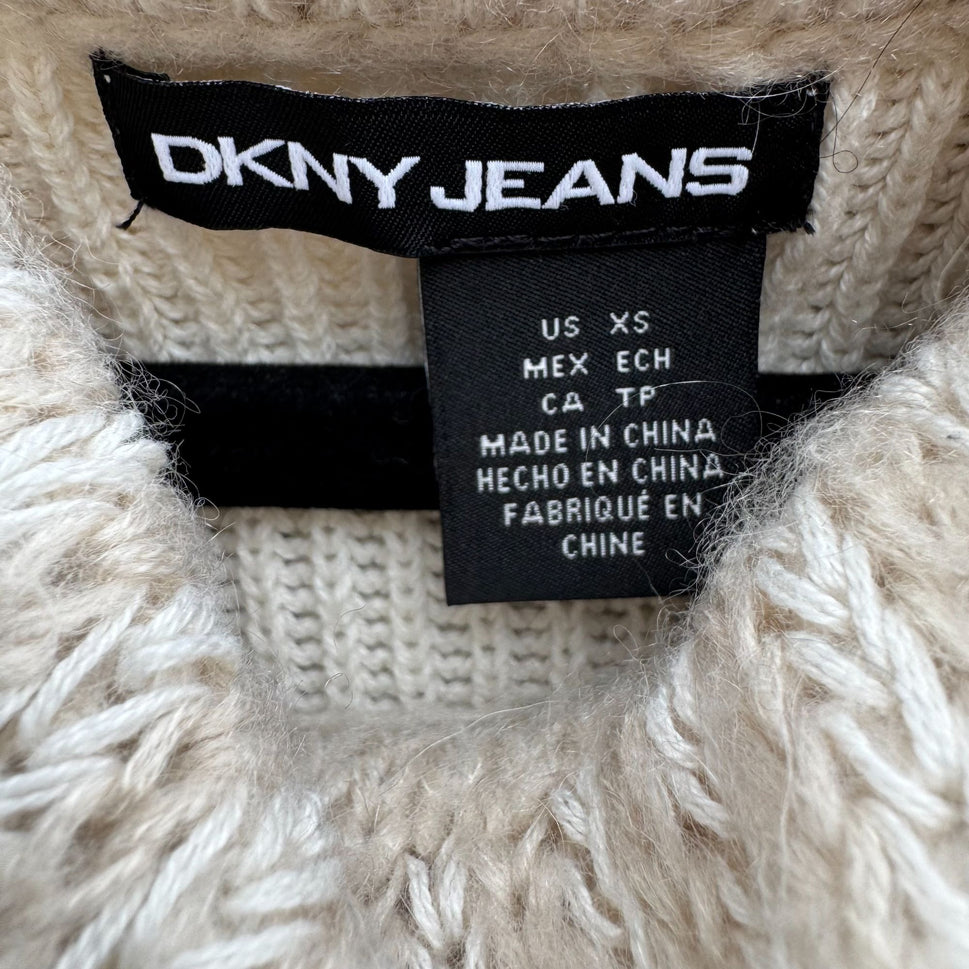 DKNY Jeans Womens XS Cream Cozy Cowl Neck Sweater Knit Long Sleeve Minimalist
