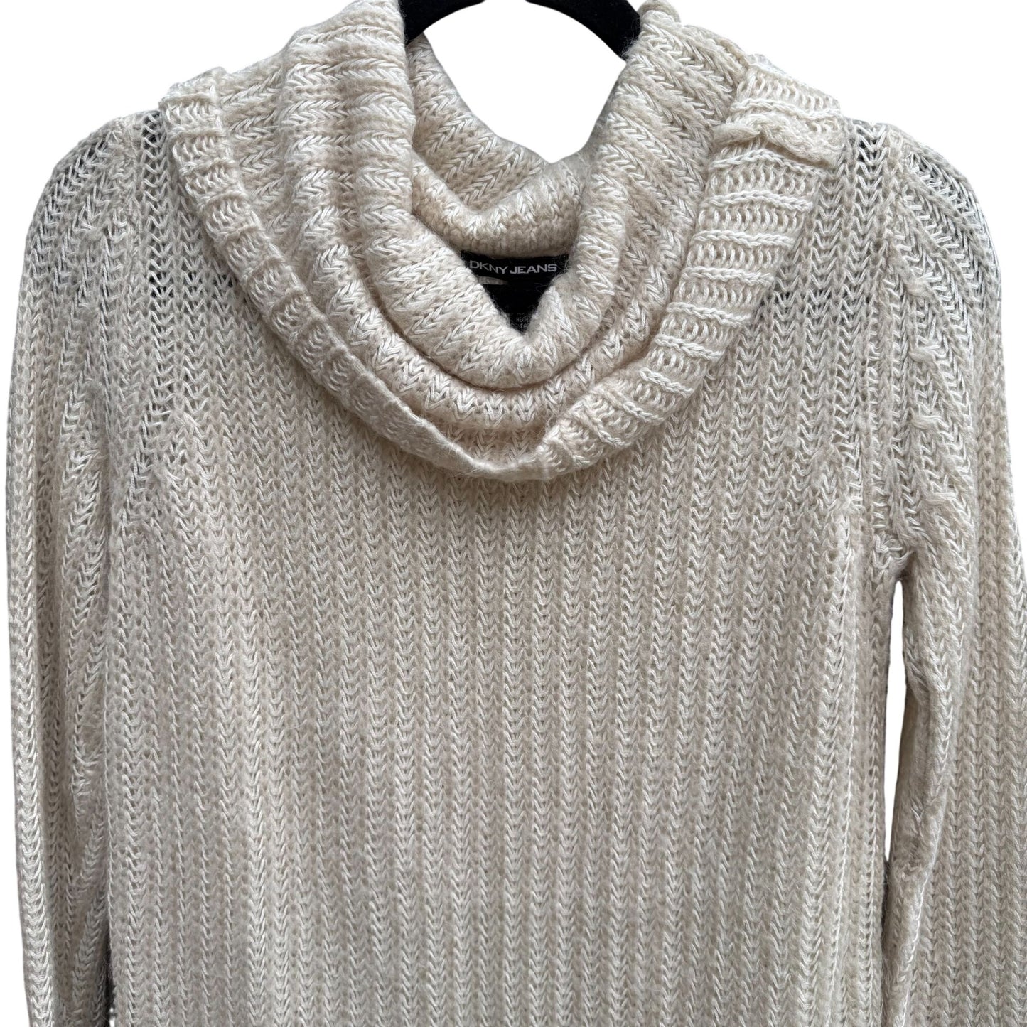 DKNY Jeans Womens XS Cream Cozy Cowl Neck Sweater Knit Long Sleeve Minimalist