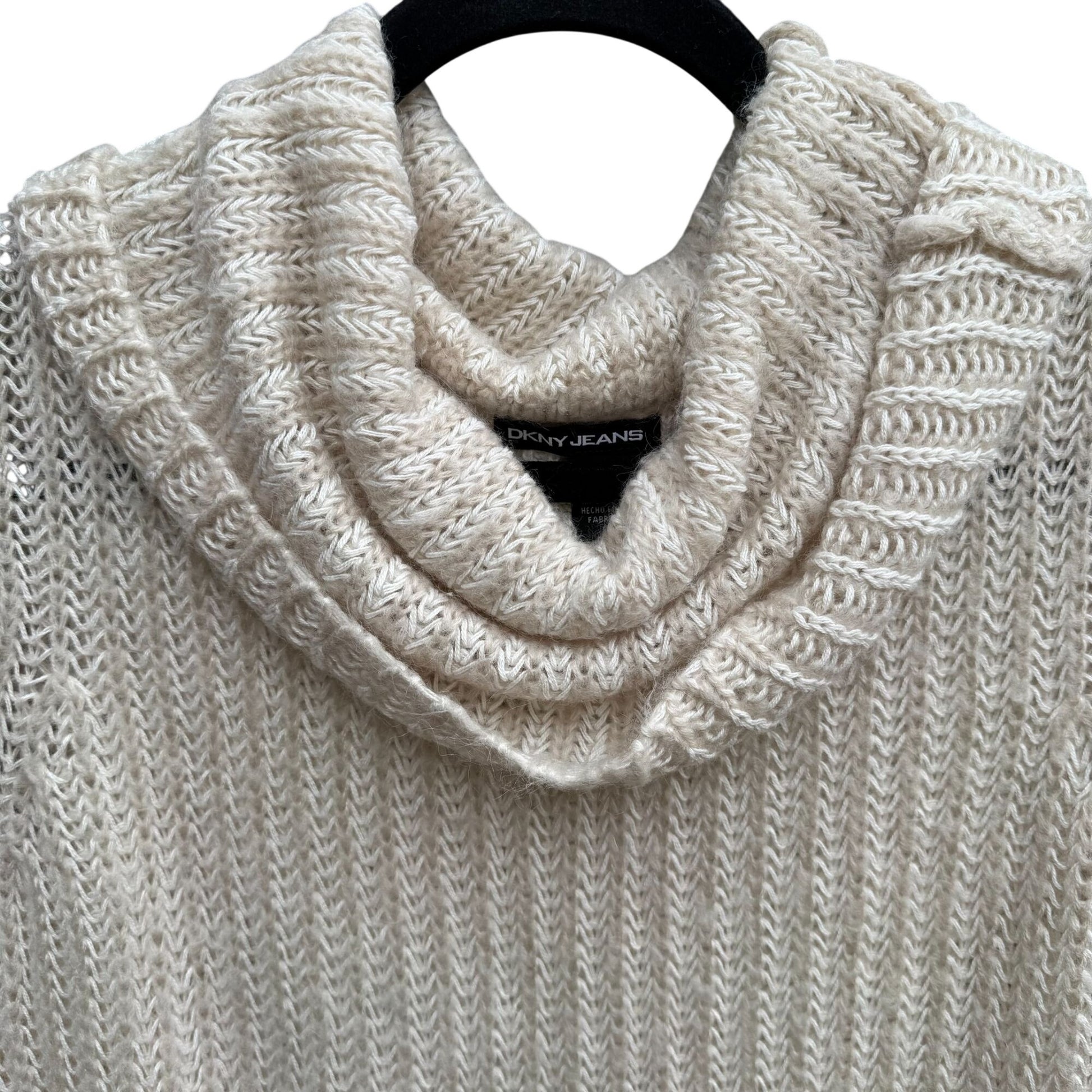DKNY Jeans Womens XS Cream Cozy Cowl Neck Sweater Knit Long Sleeve Minimalist