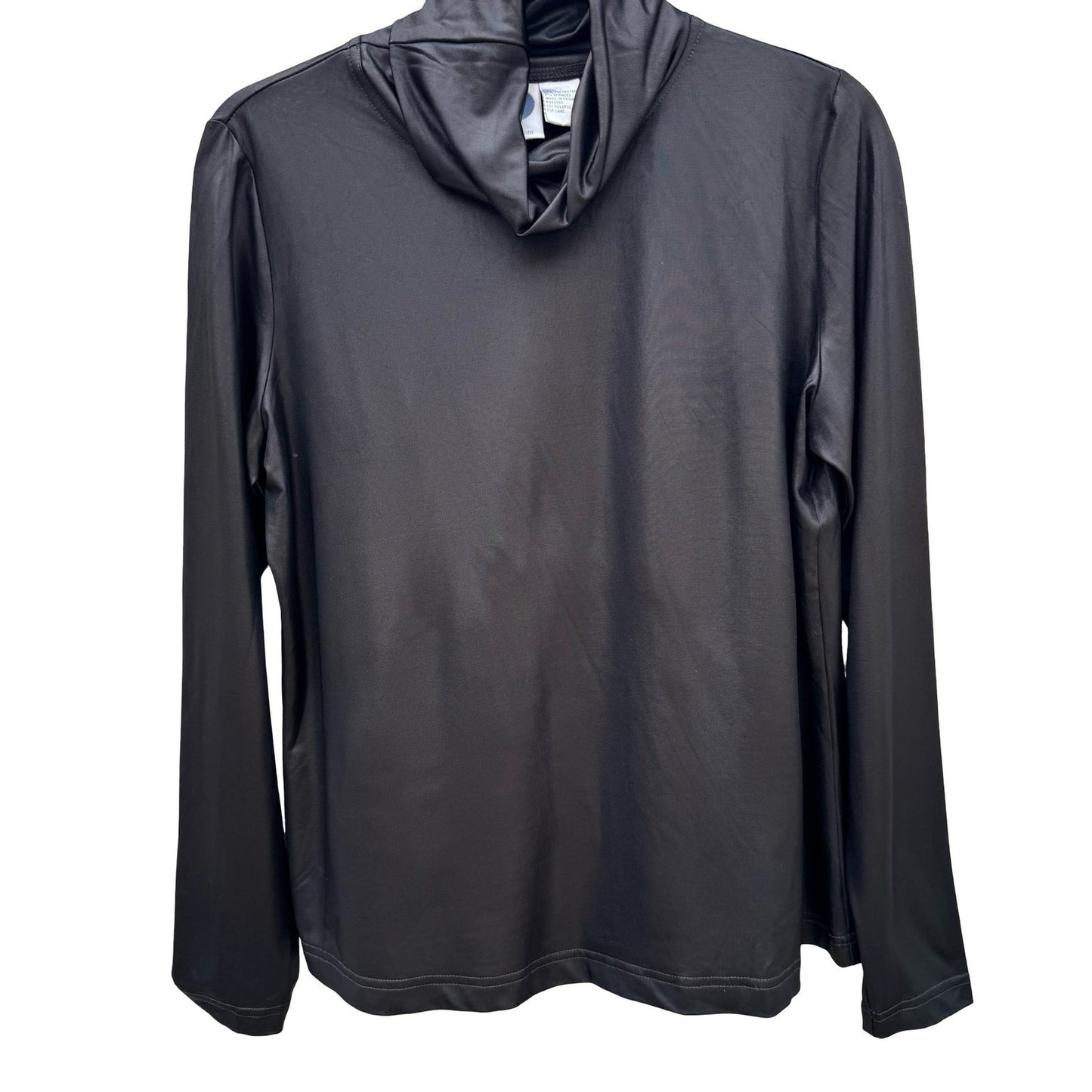 Diane Gilman DG2 Womens Metallic Black Cowl Neck Long Sleeve Stretch Top M NEW